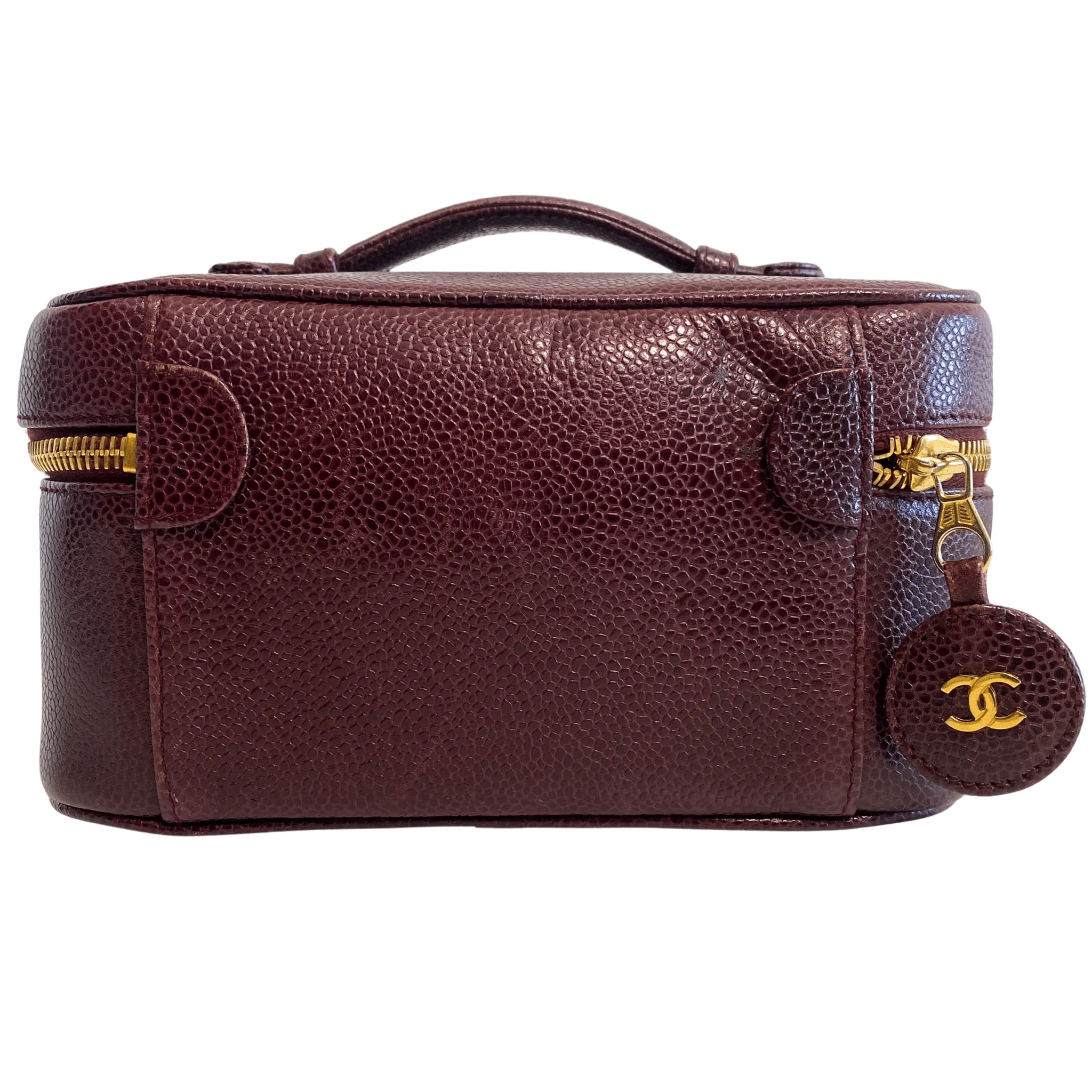 CC Logo Vanity Case Aubergine Leather