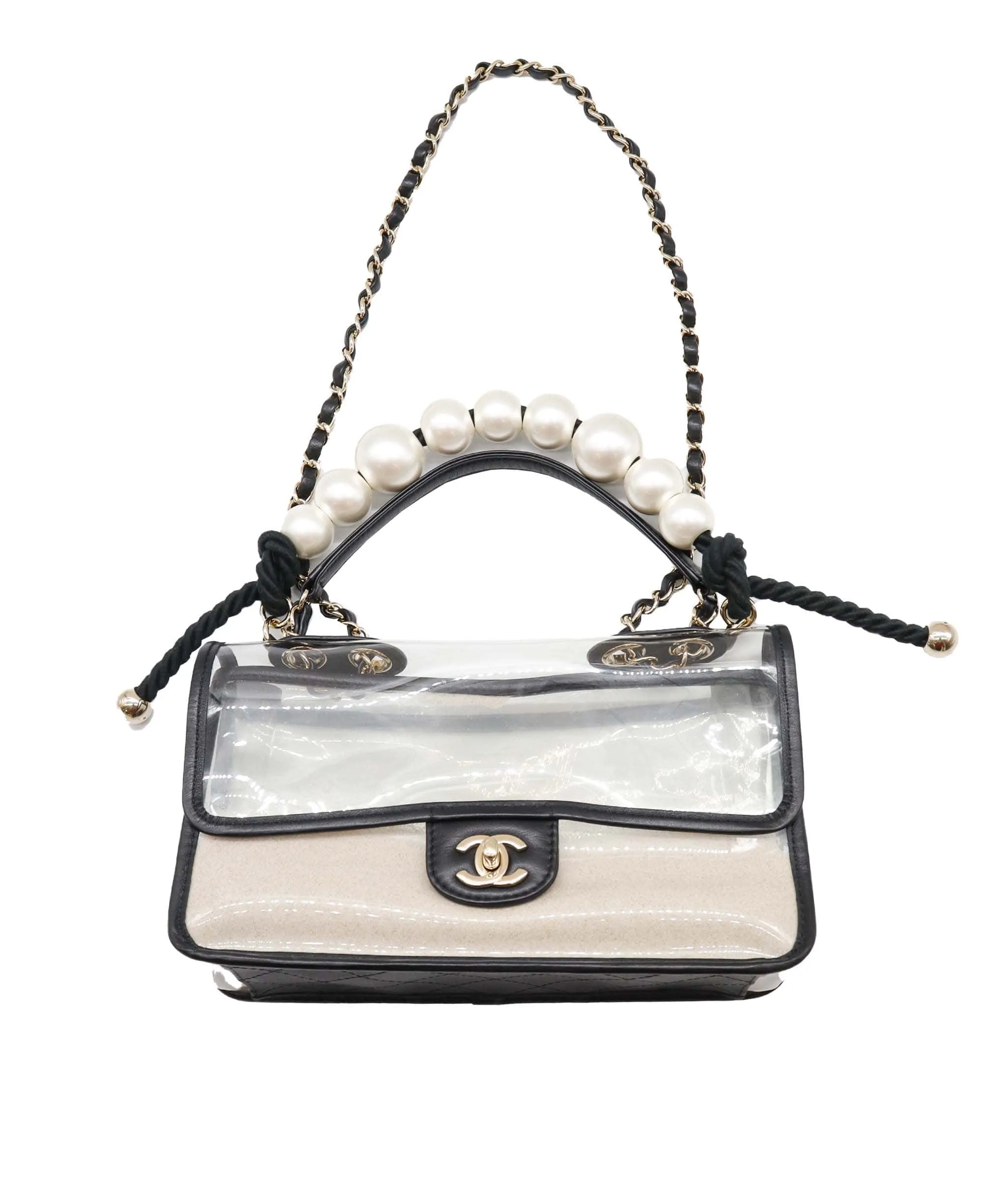 CHANEL pearl chain shoulder clear flap bag DXBS0584