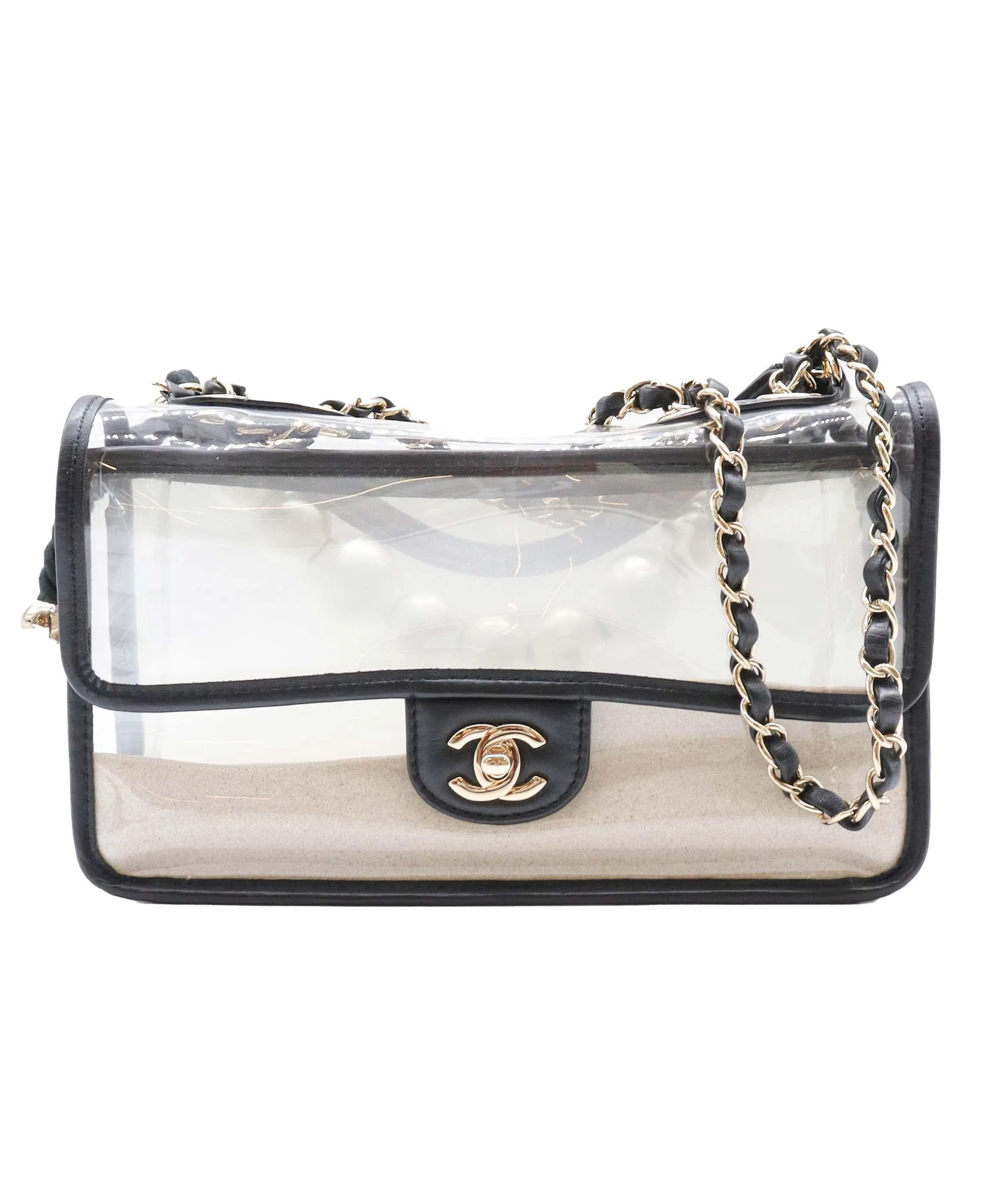CHANEL pearl chain shoulder clear flap bag DXBS0584