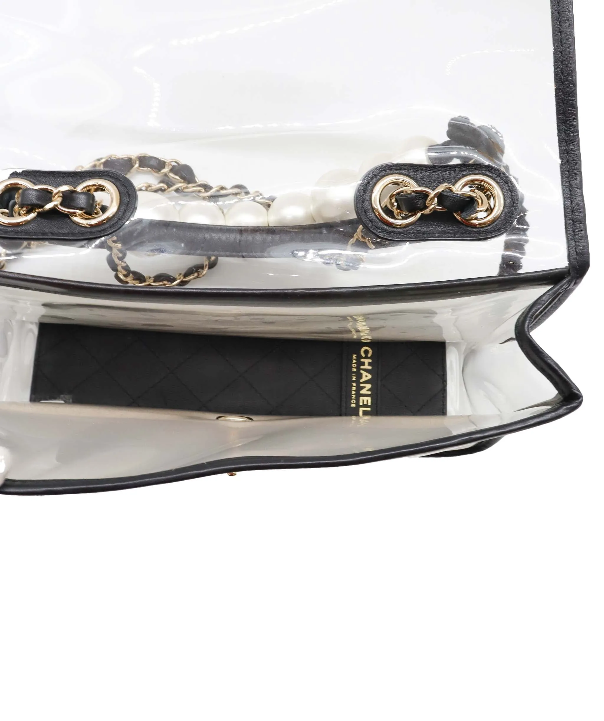 CHANEL pearl chain shoulder clear flap bag DXBS0584