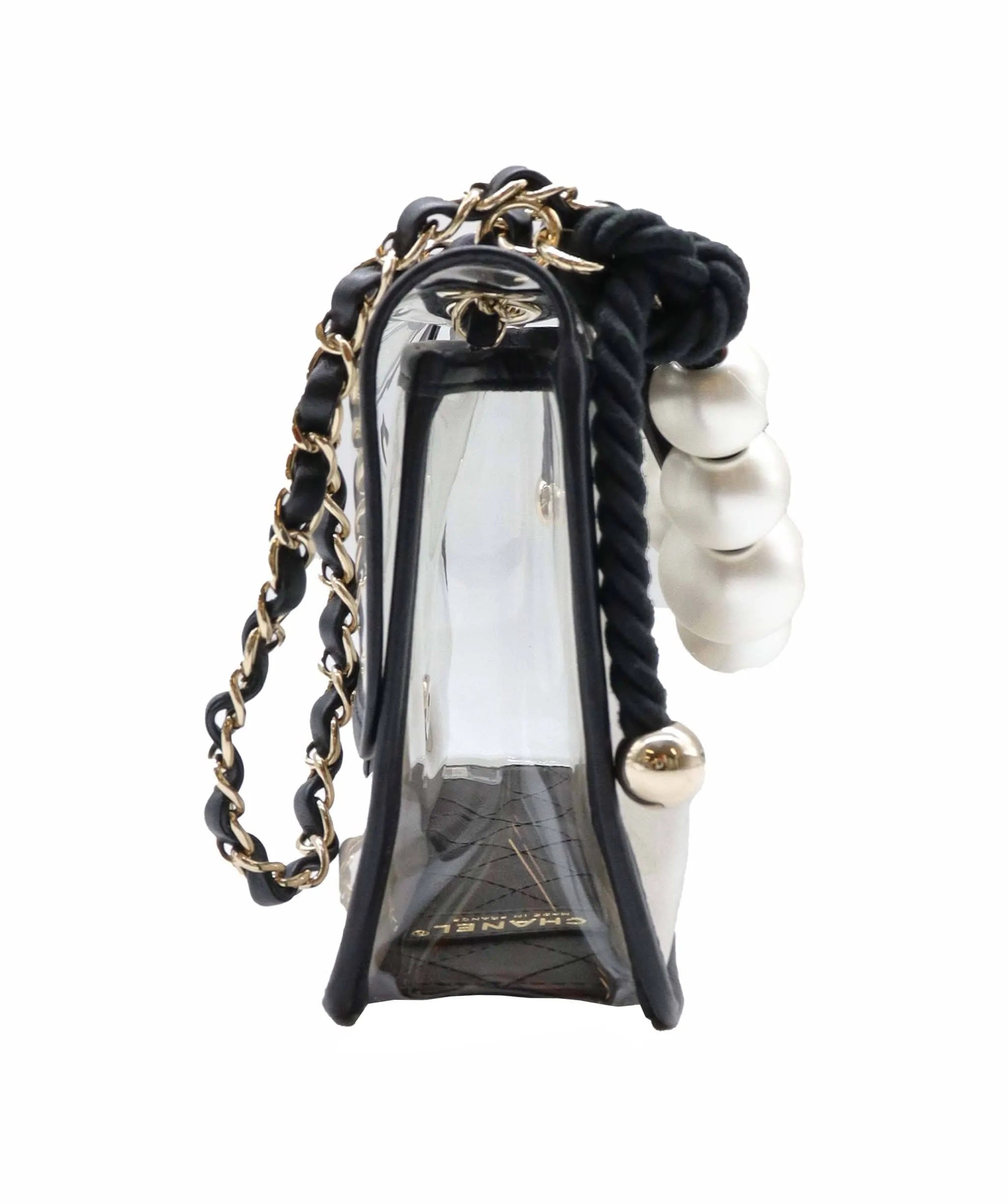 CHANEL pearl chain shoulder clear flap bag DXBS0584