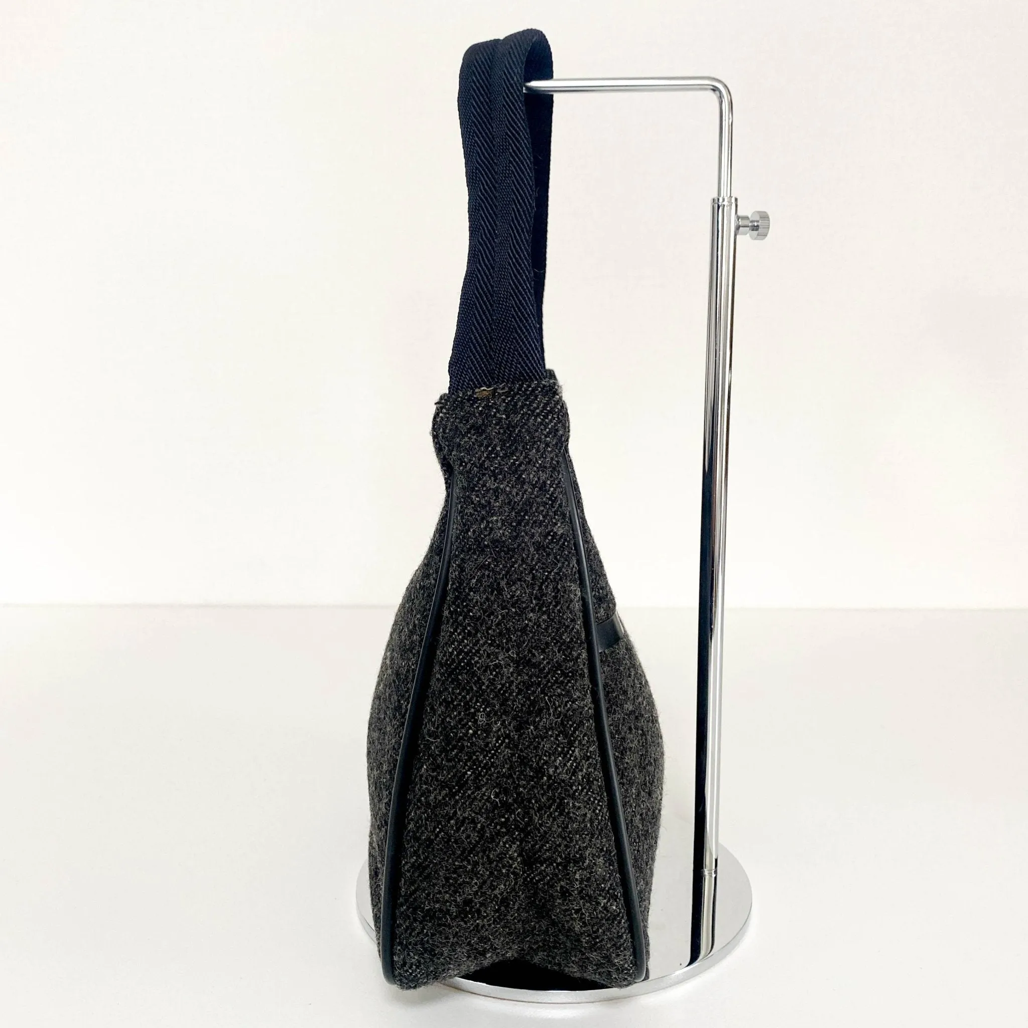 Charcoal Grey Wool Mini Hobo Shoulder Bag 13p36