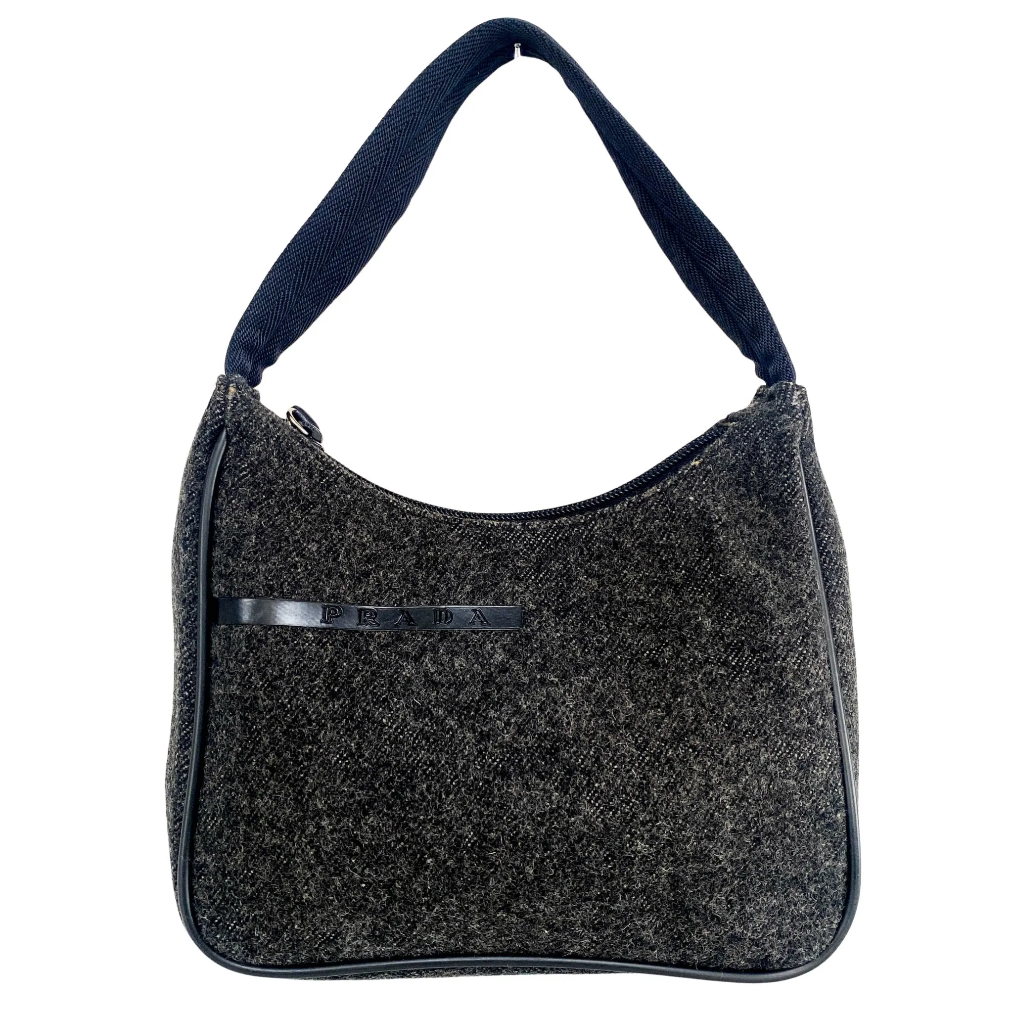 Charcoal Grey Wool Mini Hobo Shoulder Bag 13p36