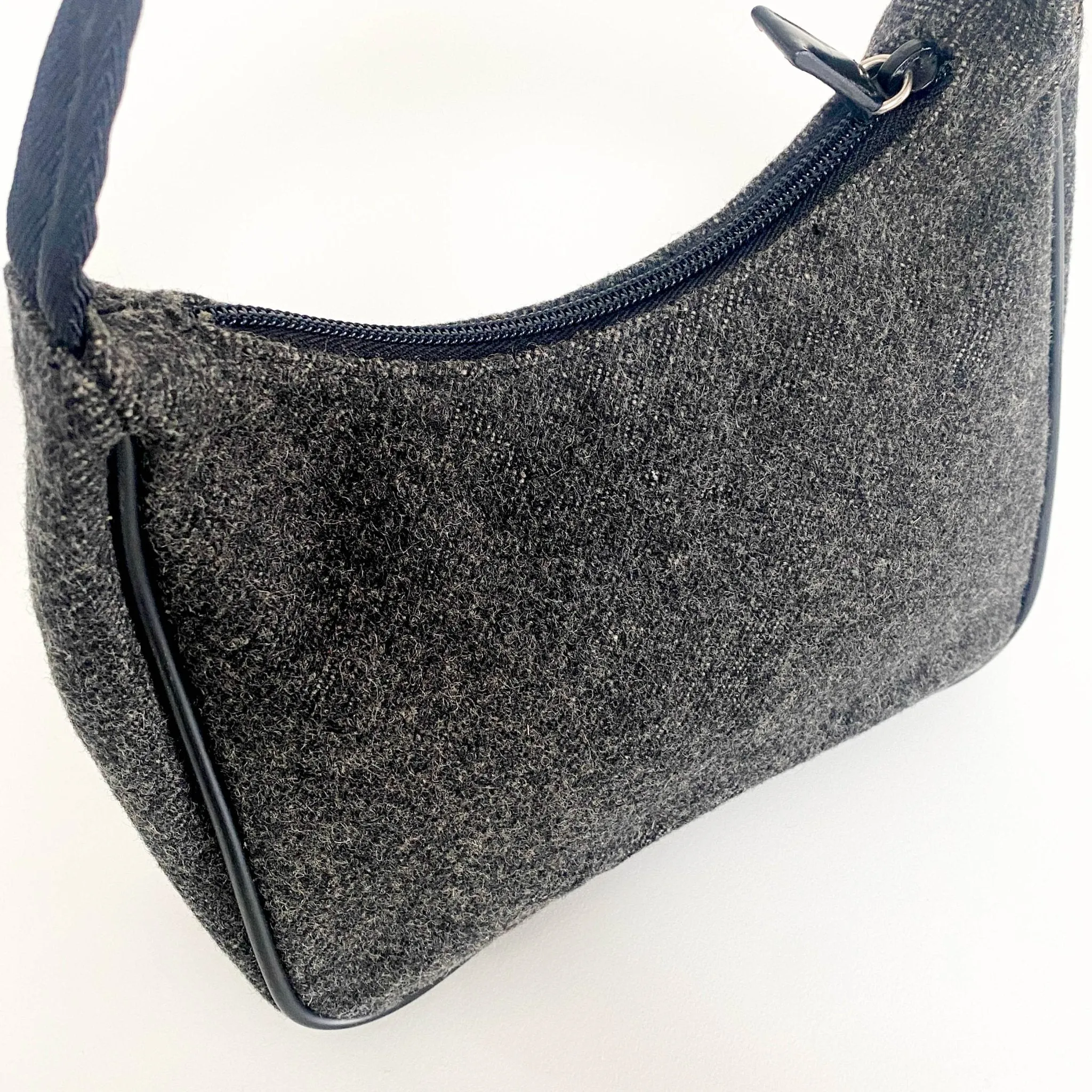Charcoal Grey Wool Mini Hobo Shoulder Bag 13p36