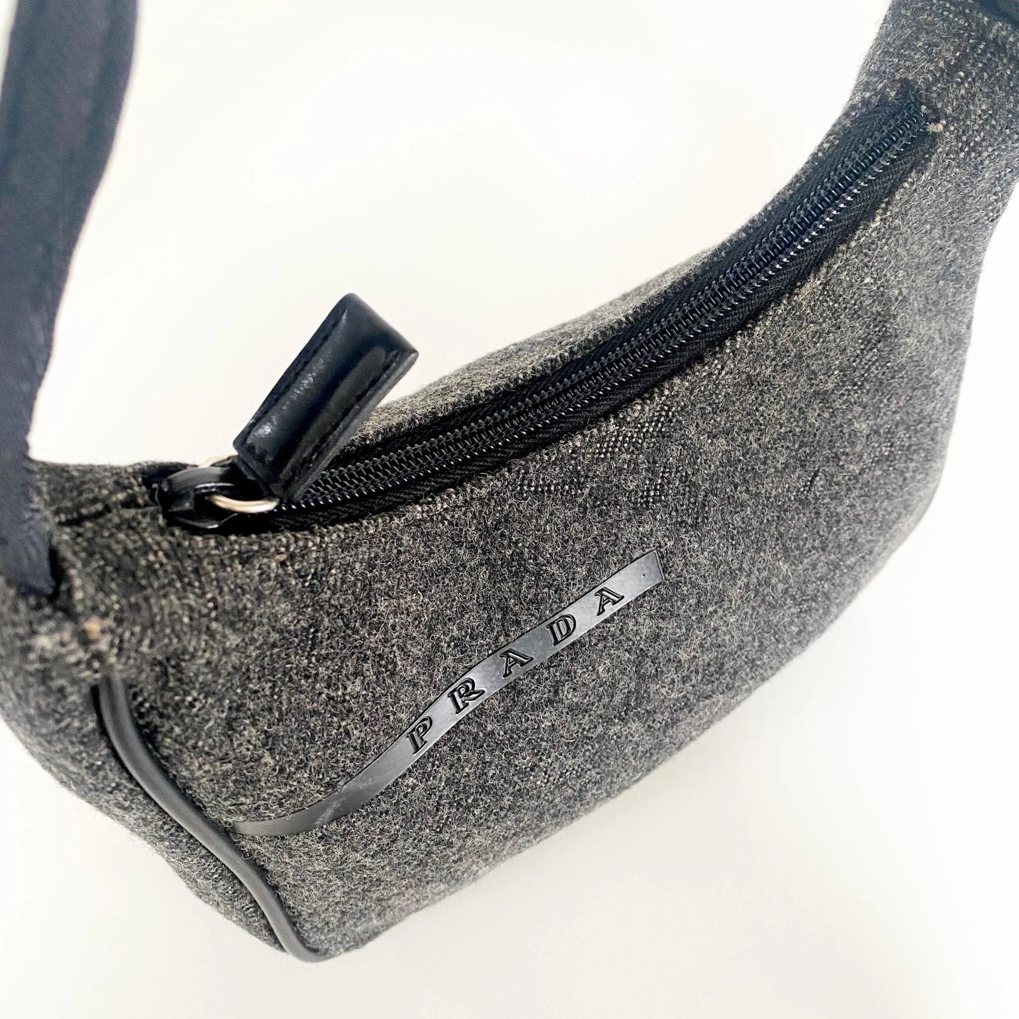 Charcoal Grey Wool Mini Hobo Shoulder Bag 13p36