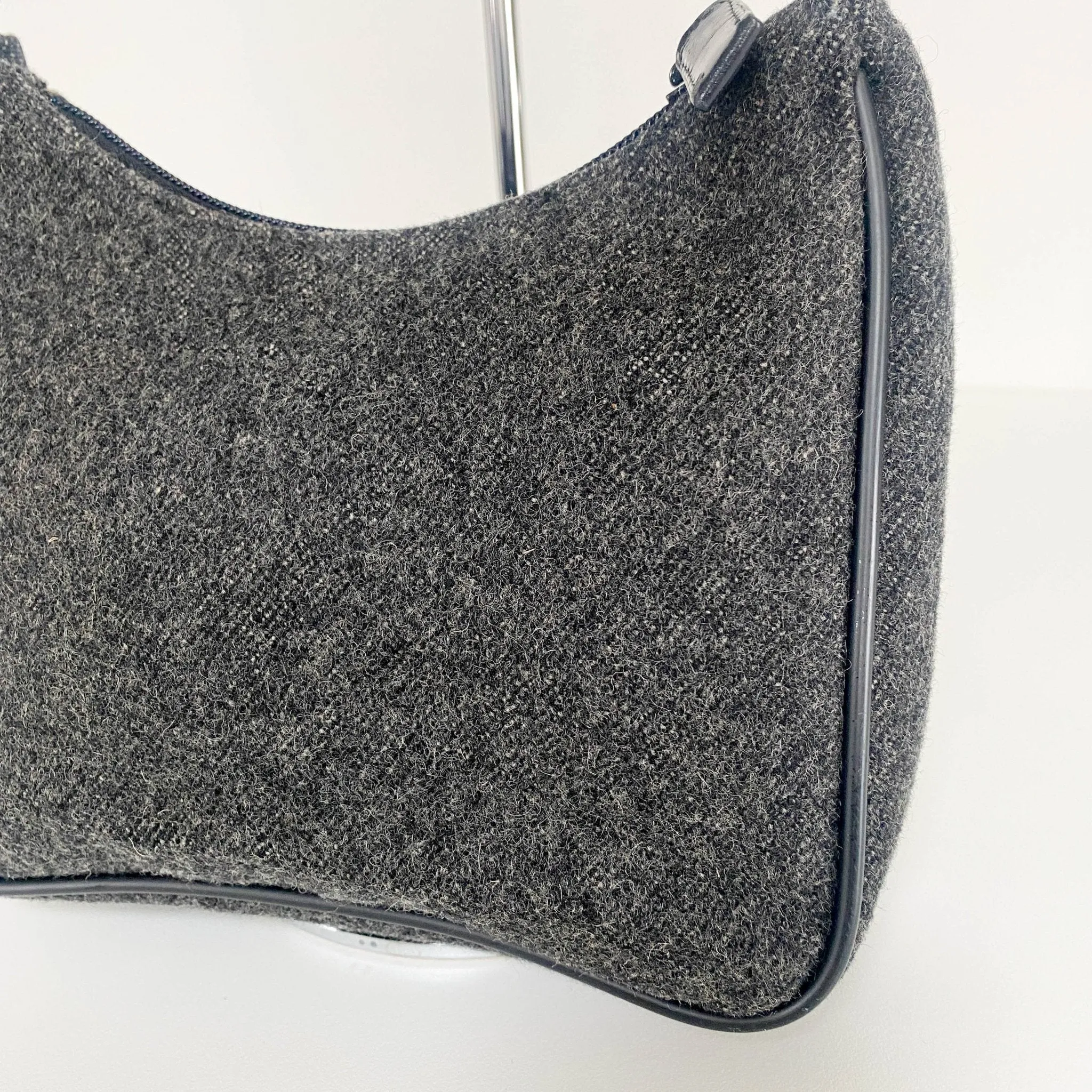 Charcoal Grey Wool Mini Hobo Shoulder Bag 13p36