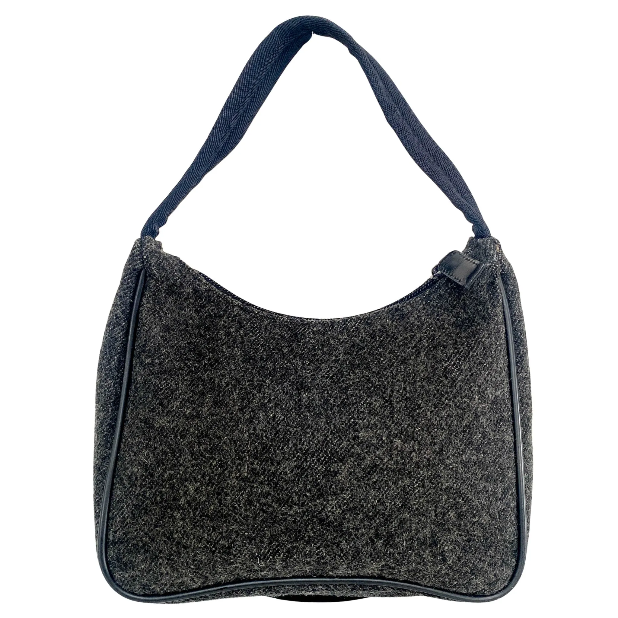 Charcoal Grey Wool Mini Hobo Shoulder Bag 13p36