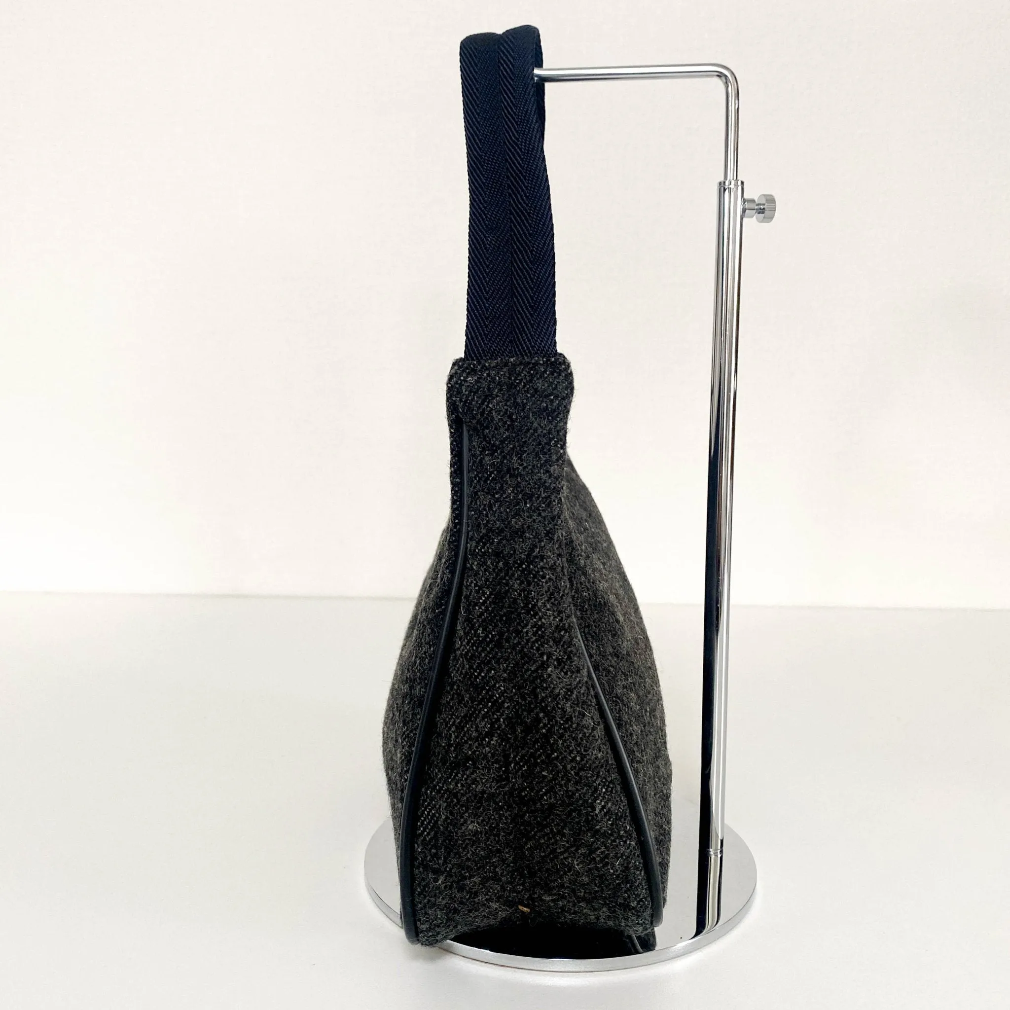 Charcoal Grey Wool Mini Hobo Shoulder Bag 13p36