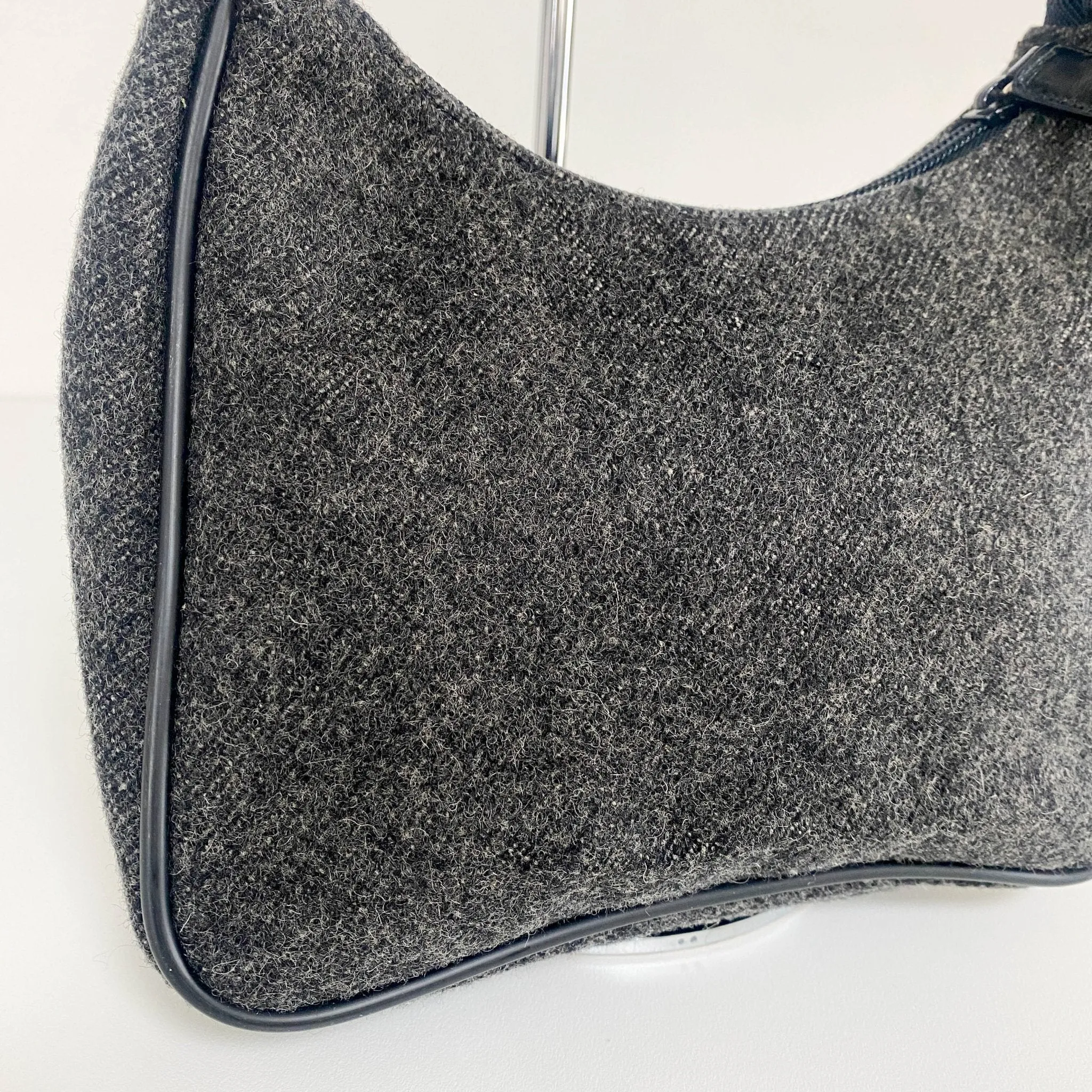 Charcoal Grey Wool Mini Hobo Shoulder Bag 13p36