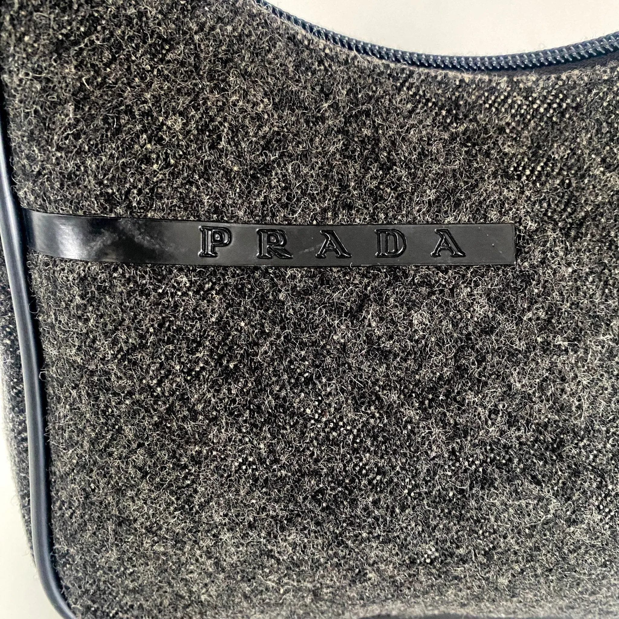 Charcoal Grey Wool Mini Hobo Shoulder Bag 13p36