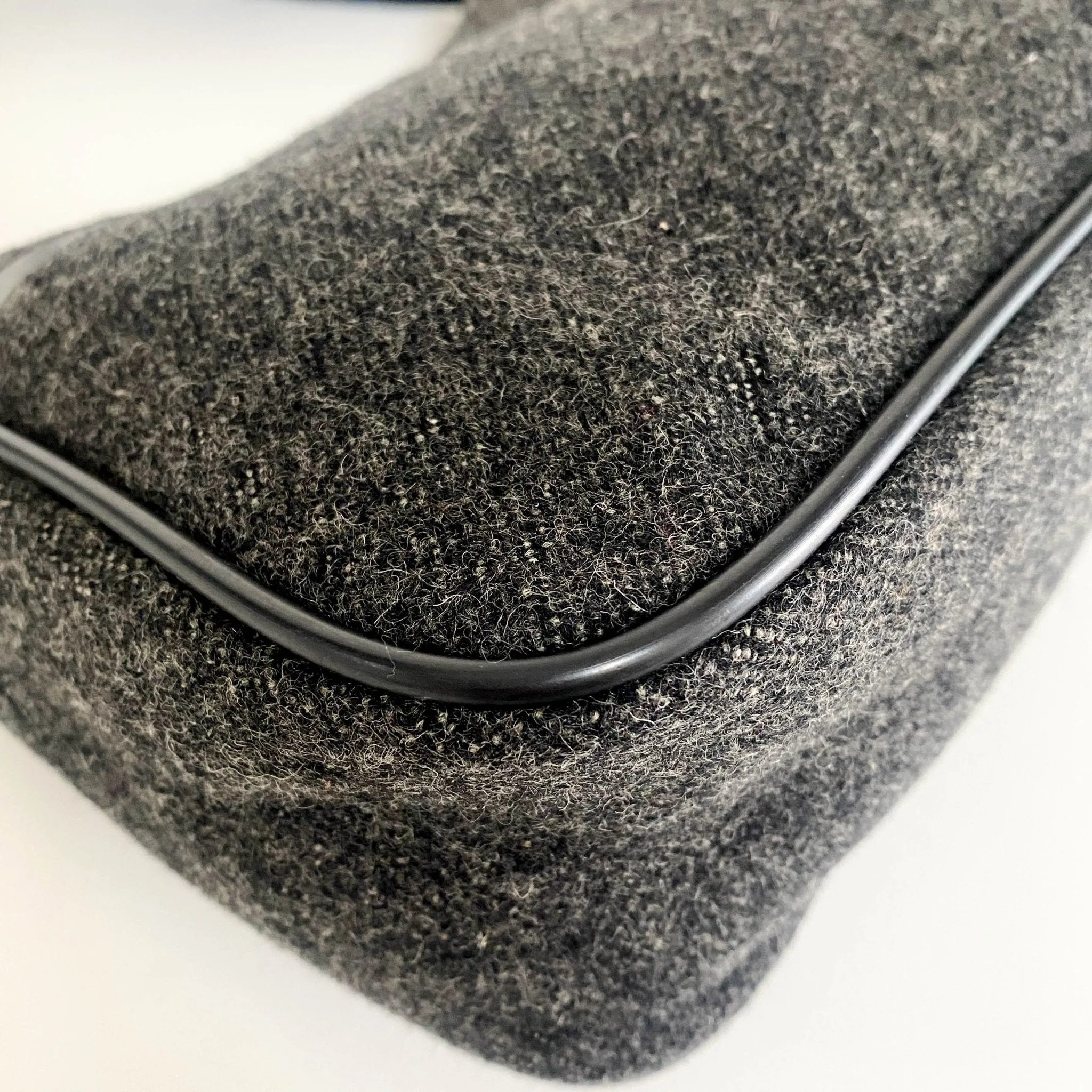 Charcoal Grey Wool Mini Hobo Shoulder Bag 13p36