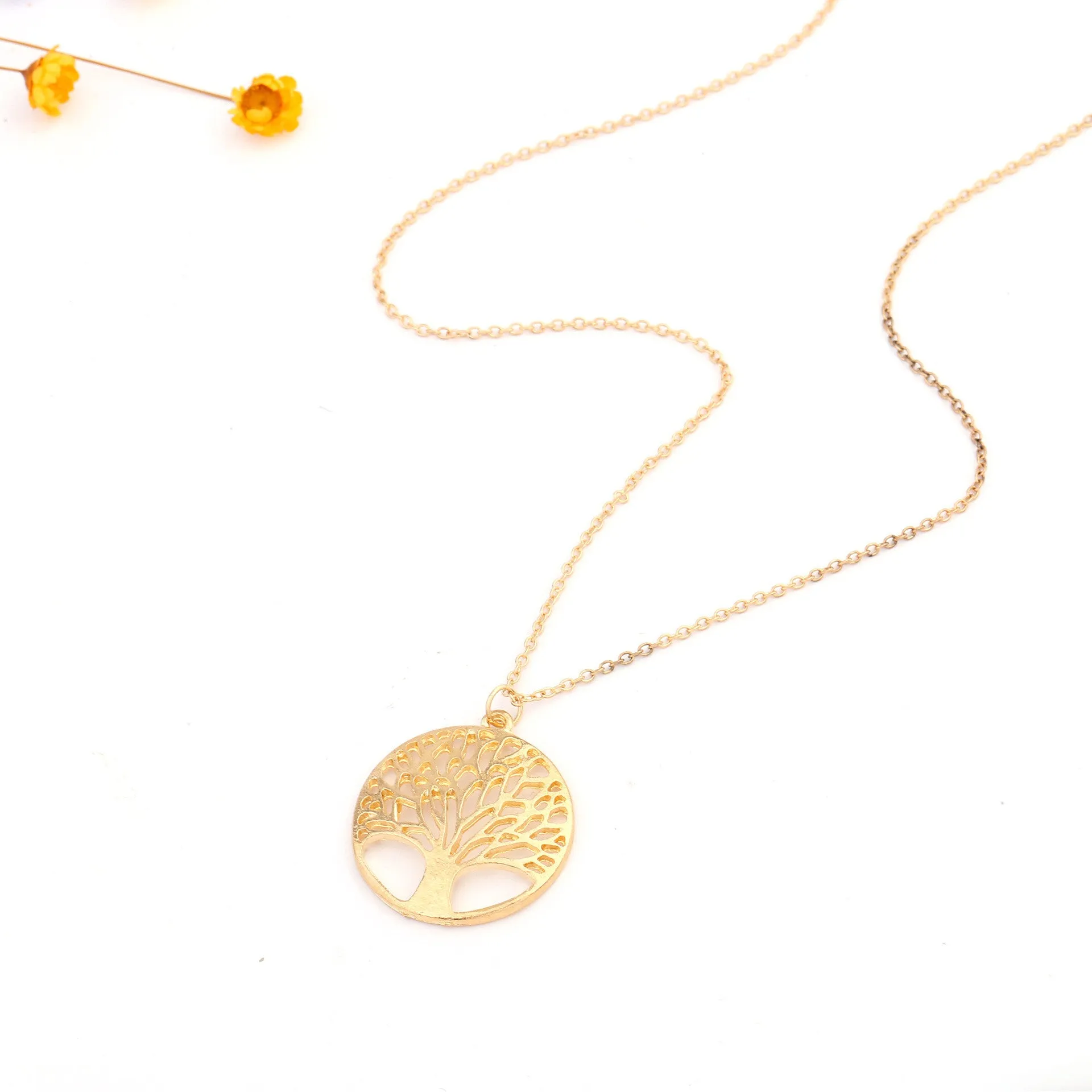 Circular Hollow Out Wishing Tree Pendant Necklace for men and Women