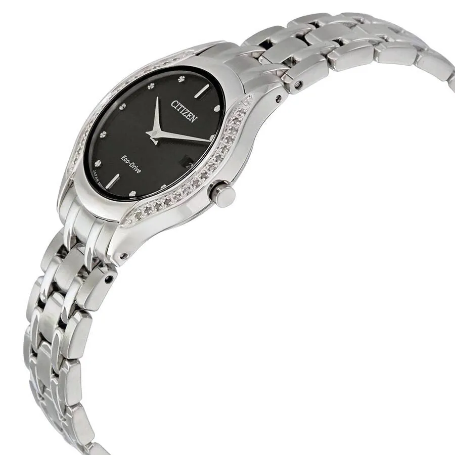 Citizen Eco-Drive Black Dial Diamond Stainless Steel Ladies Watch GA1060-57E