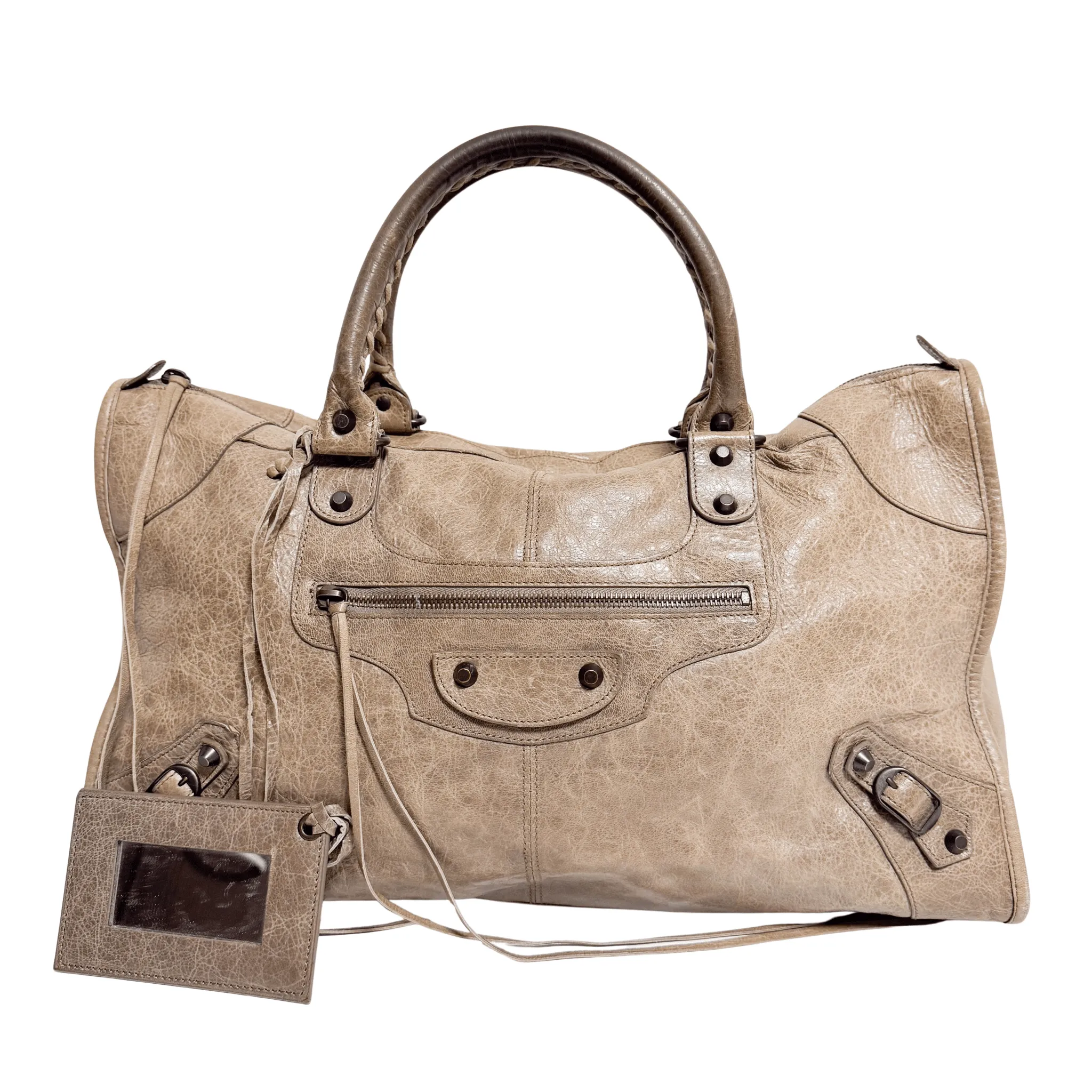 City Brown Leather Moto Classic Work Bag