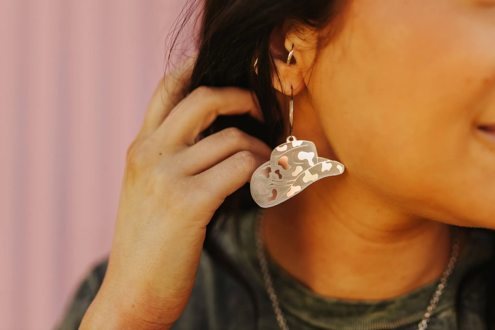 Cow Print Mirror Hat Hoop Earring