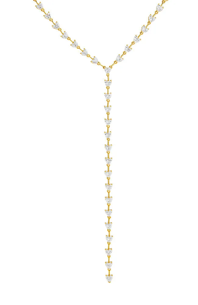CZ Heart Stone Lariat in Gold