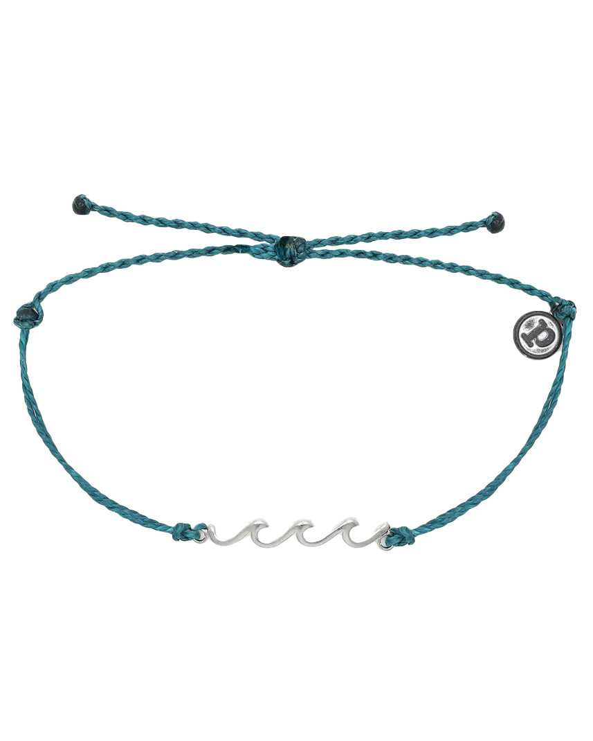 Delicate Wave Silver Bracelet in Mediterranean Green