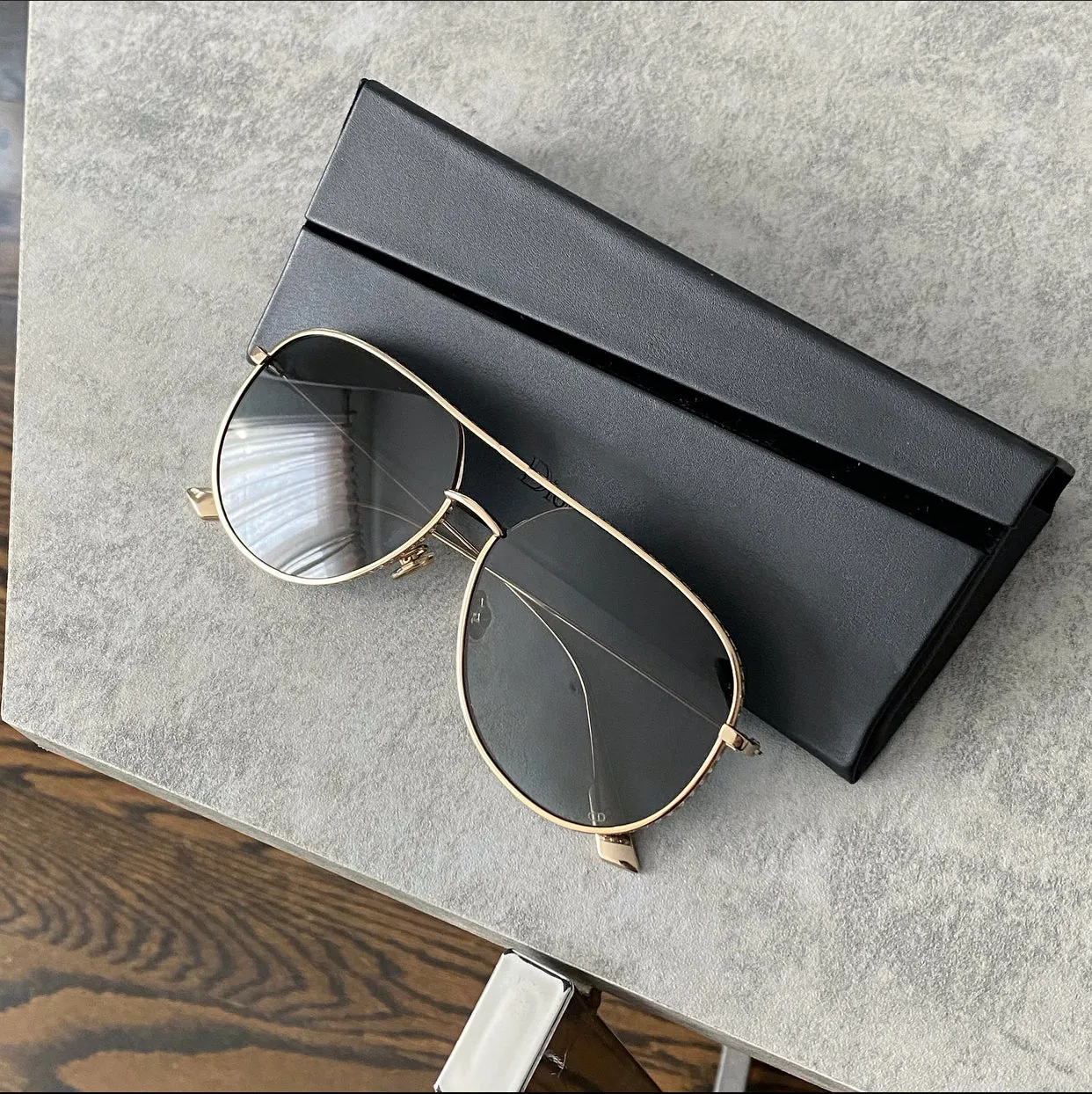Dior Gold and Rhinestone Trim Aviator Sunglasses