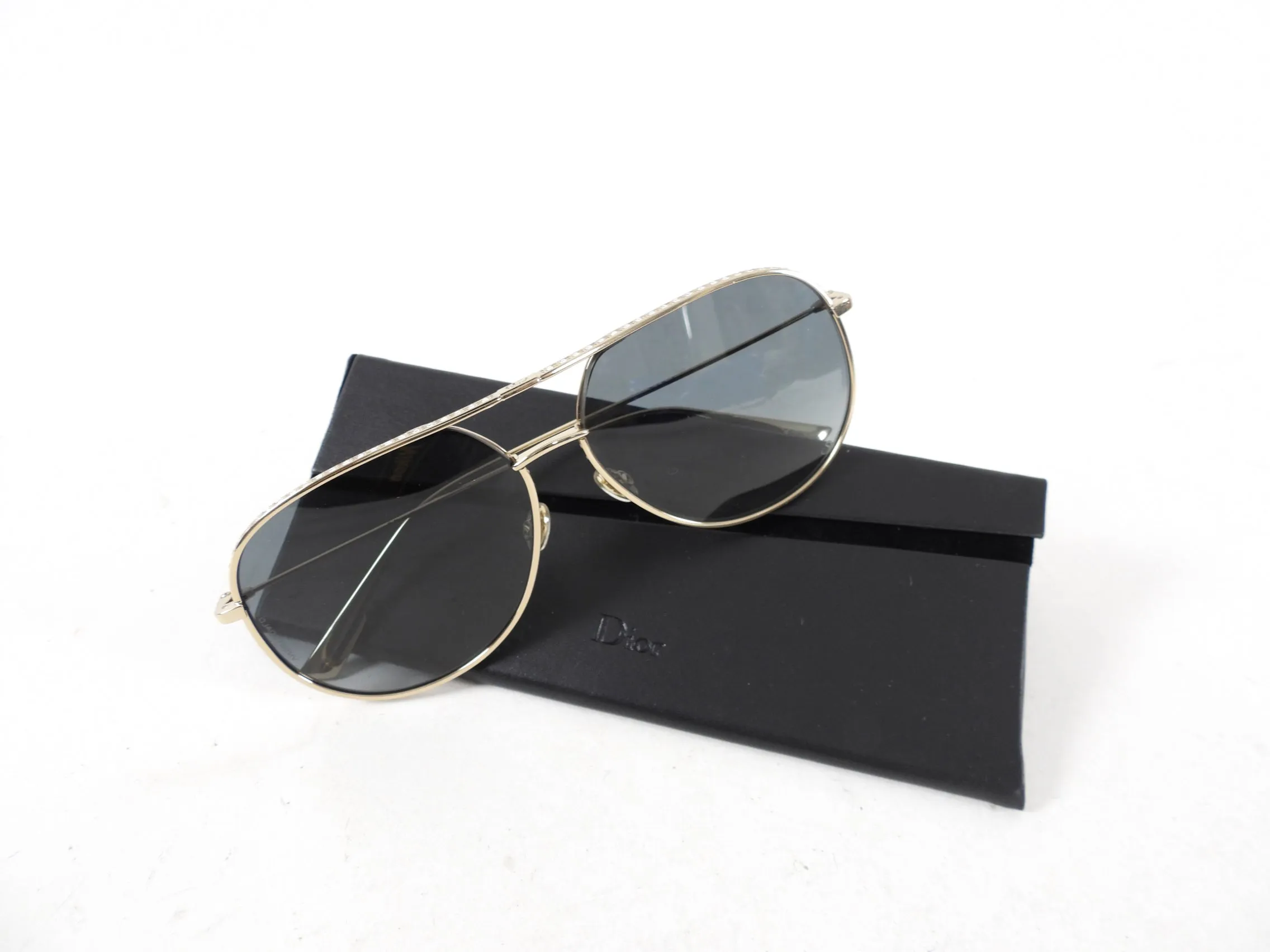 Dior Gold and Rhinestone Trim Aviator Sunglasses