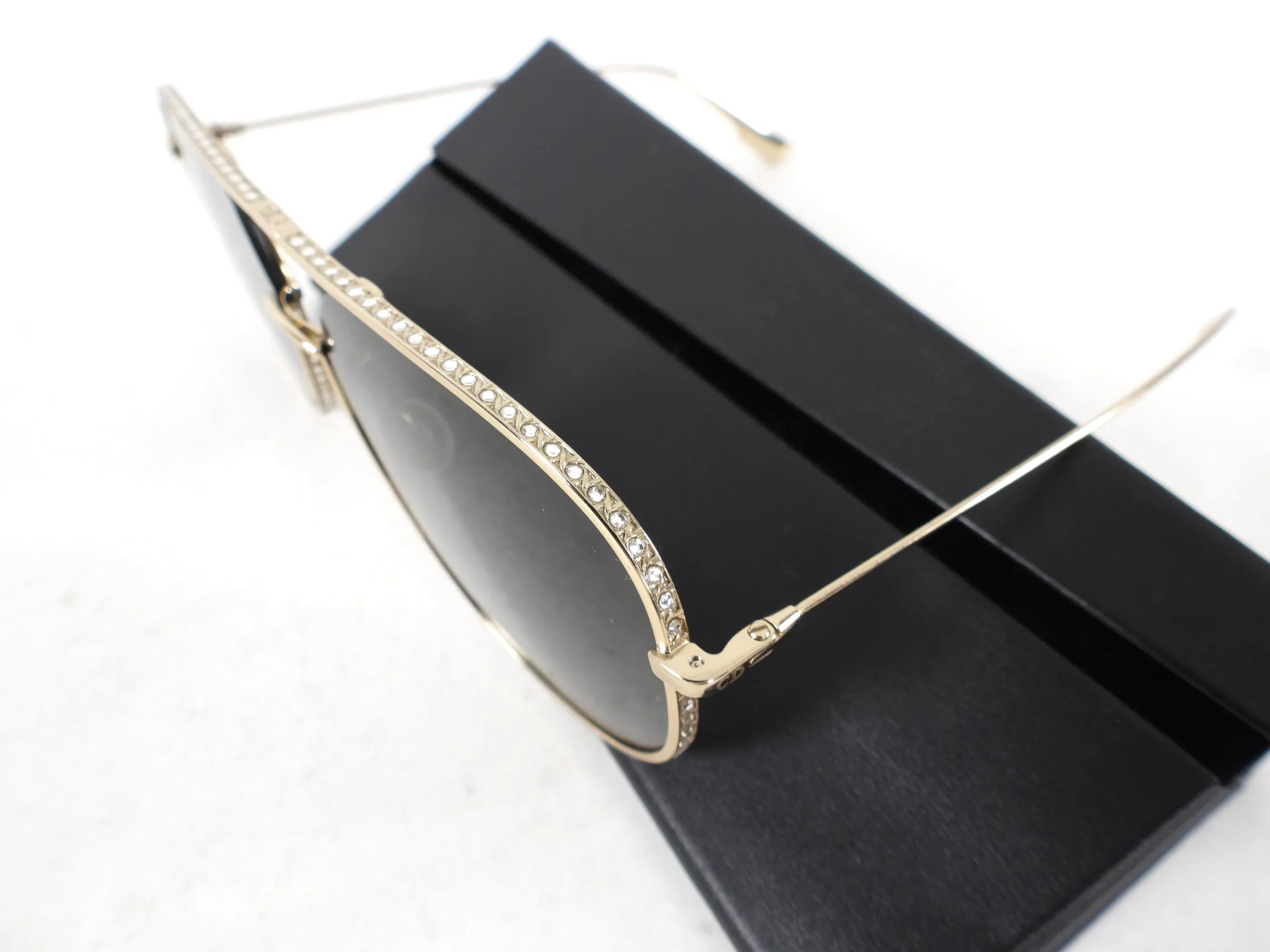 Dior Gold and Rhinestone Trim Aviator Sunglasses