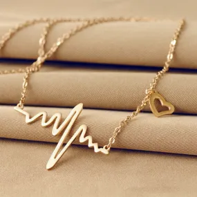 Ecg Necklace Love Shaped Titanium Steel Heartbeat Lockbone Chain Heart Pendant Female Retro Jewelry Accessories