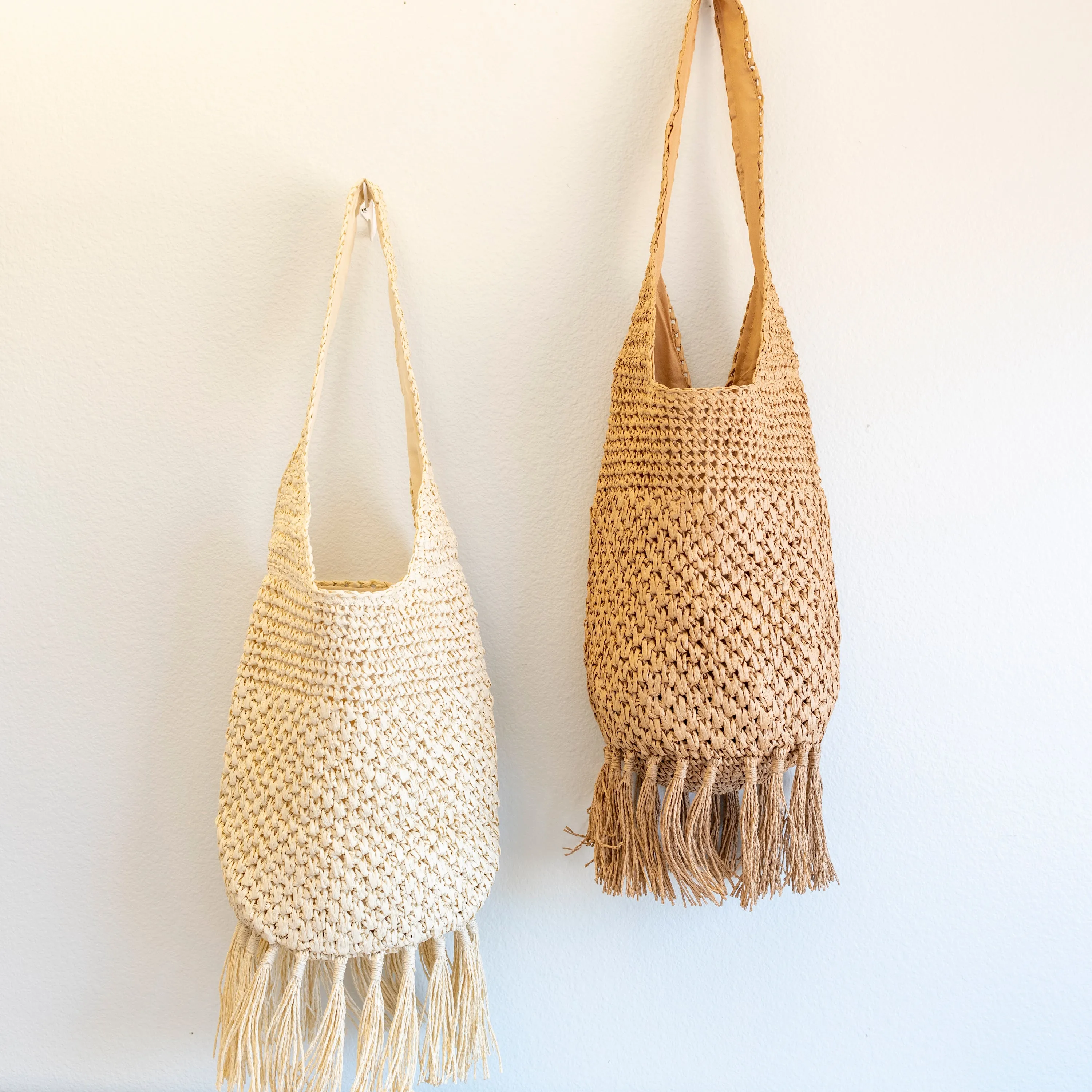 Elena Handbags Large Straw Woven Shoulder Bag with Tassel