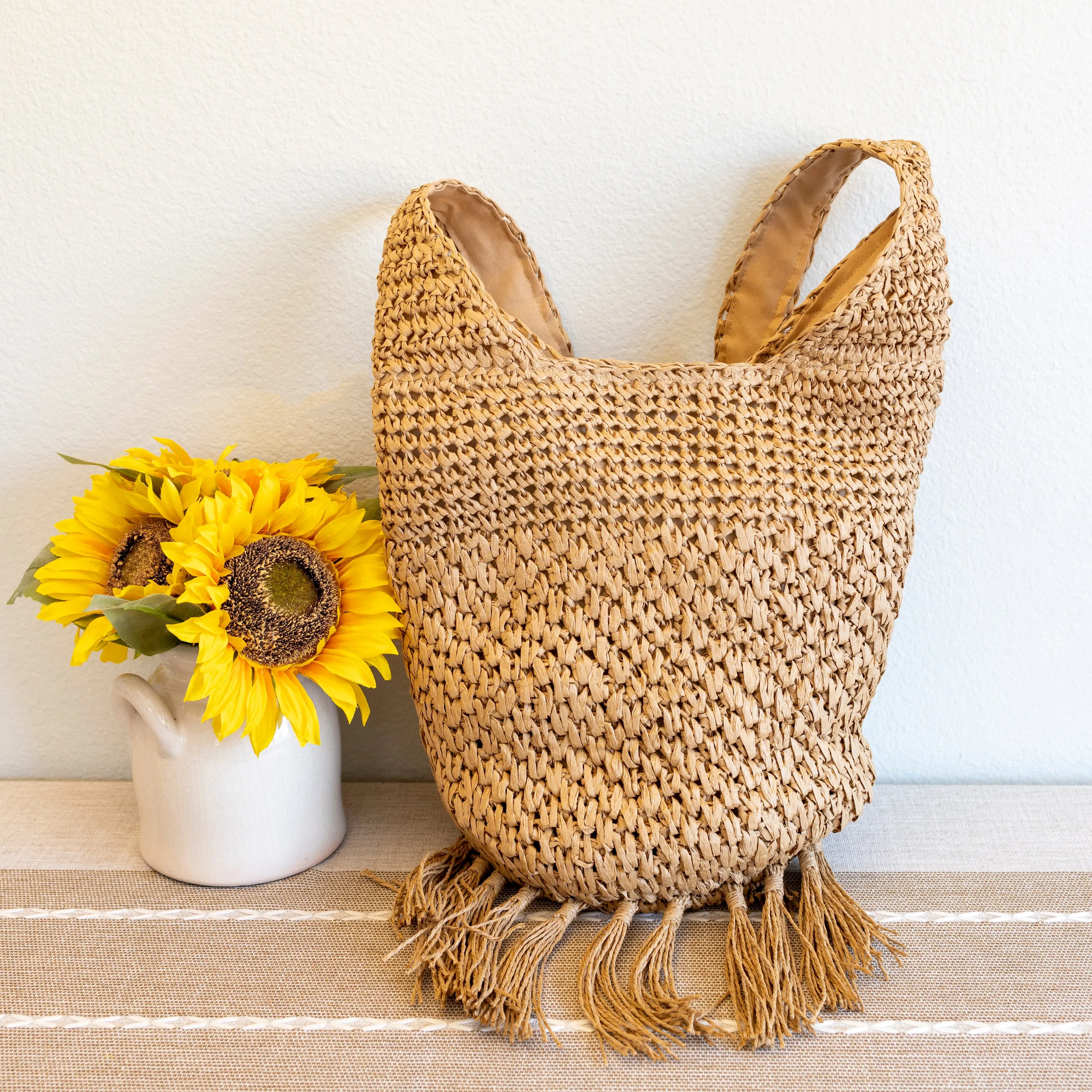 Elena Handbags Large Straw Woven Shoulder Bag with Tassel