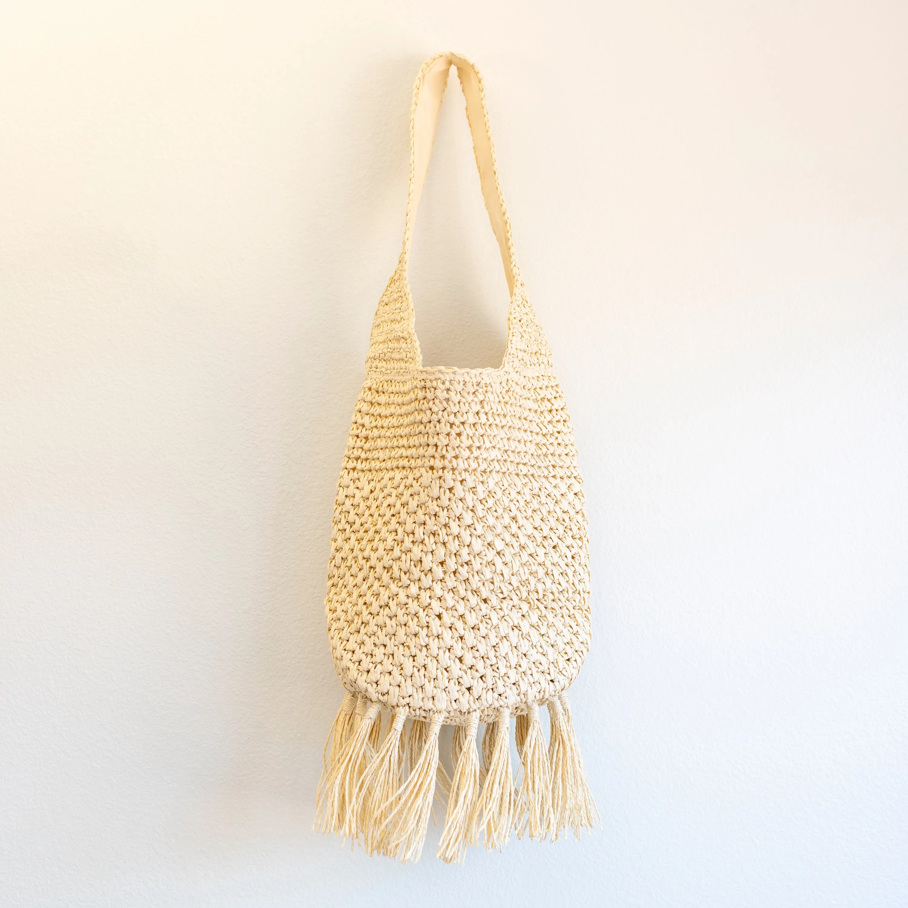Elena Handbags Large Straw Woven Shoulder Bag with Tassel