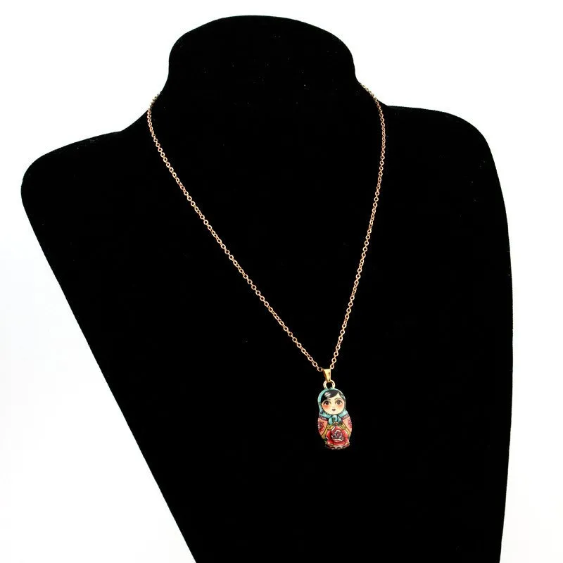 Enamel Russian Dolls Pendant Necklace for Women