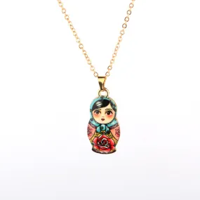 Enamel Russian Dolls Pendant Necklace for Women