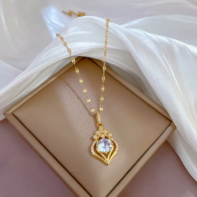 Fashion Kpop Luxury Waterdrop Crystal Choker Necklaces For Women
