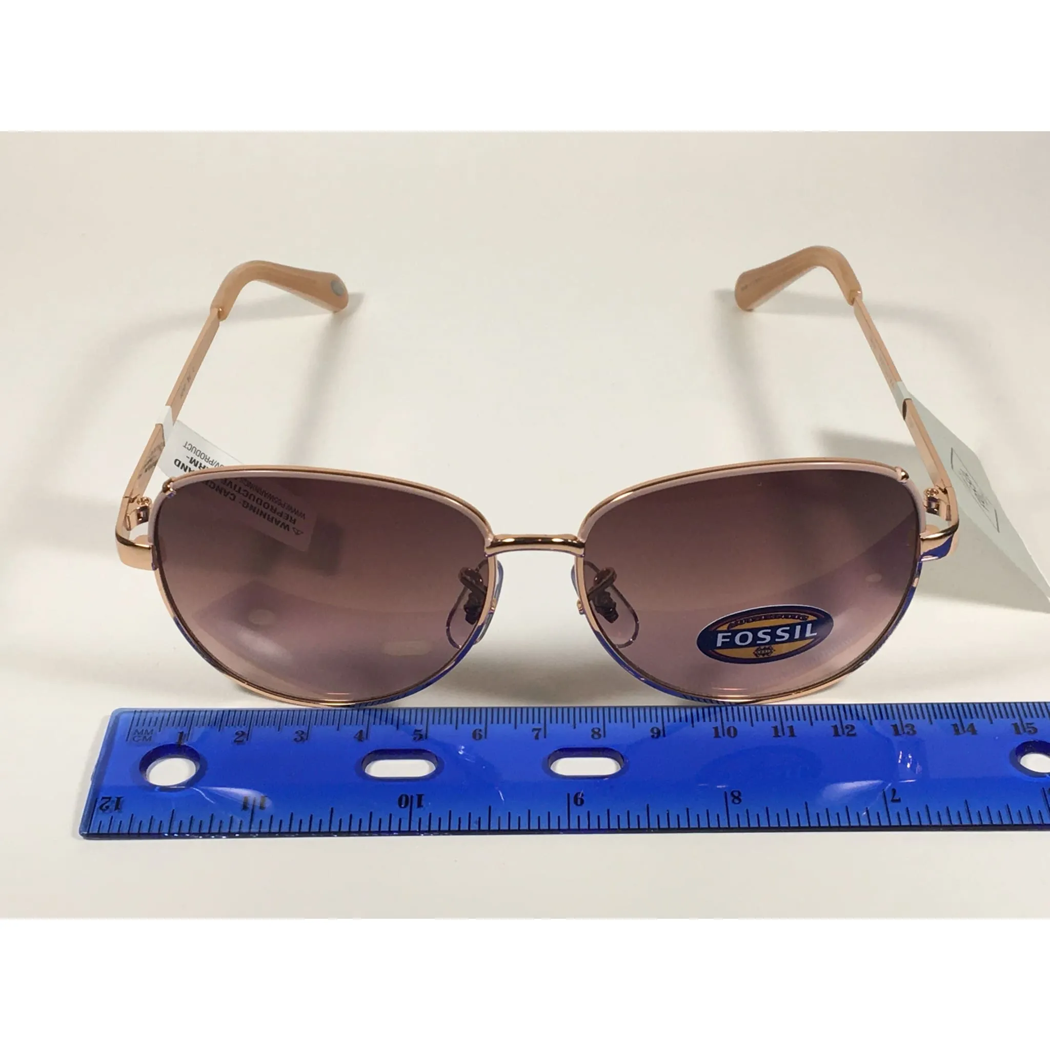 Fossil FW107 Aviator Sunglasses Rose Gold Metal Frame Brown Pink Gradient Lens