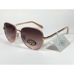 Fossil FW107 Aviator Sunglasses Rose Gold Metal Frame Brown Pink Gradient Lens