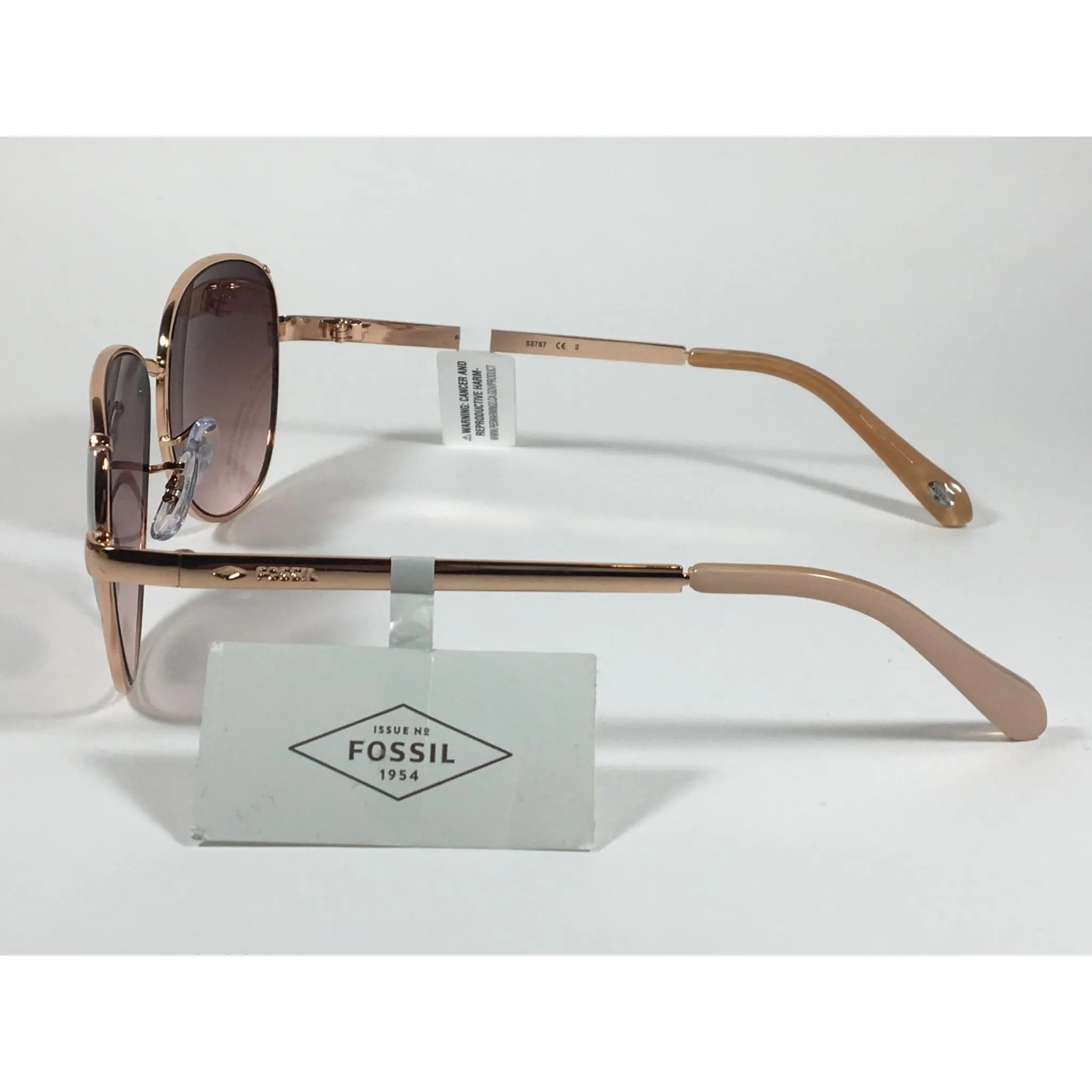 Fossil FW107 Aviator Sunglasses Rose Gold Metal Frame Brown Pink Gradient Lens