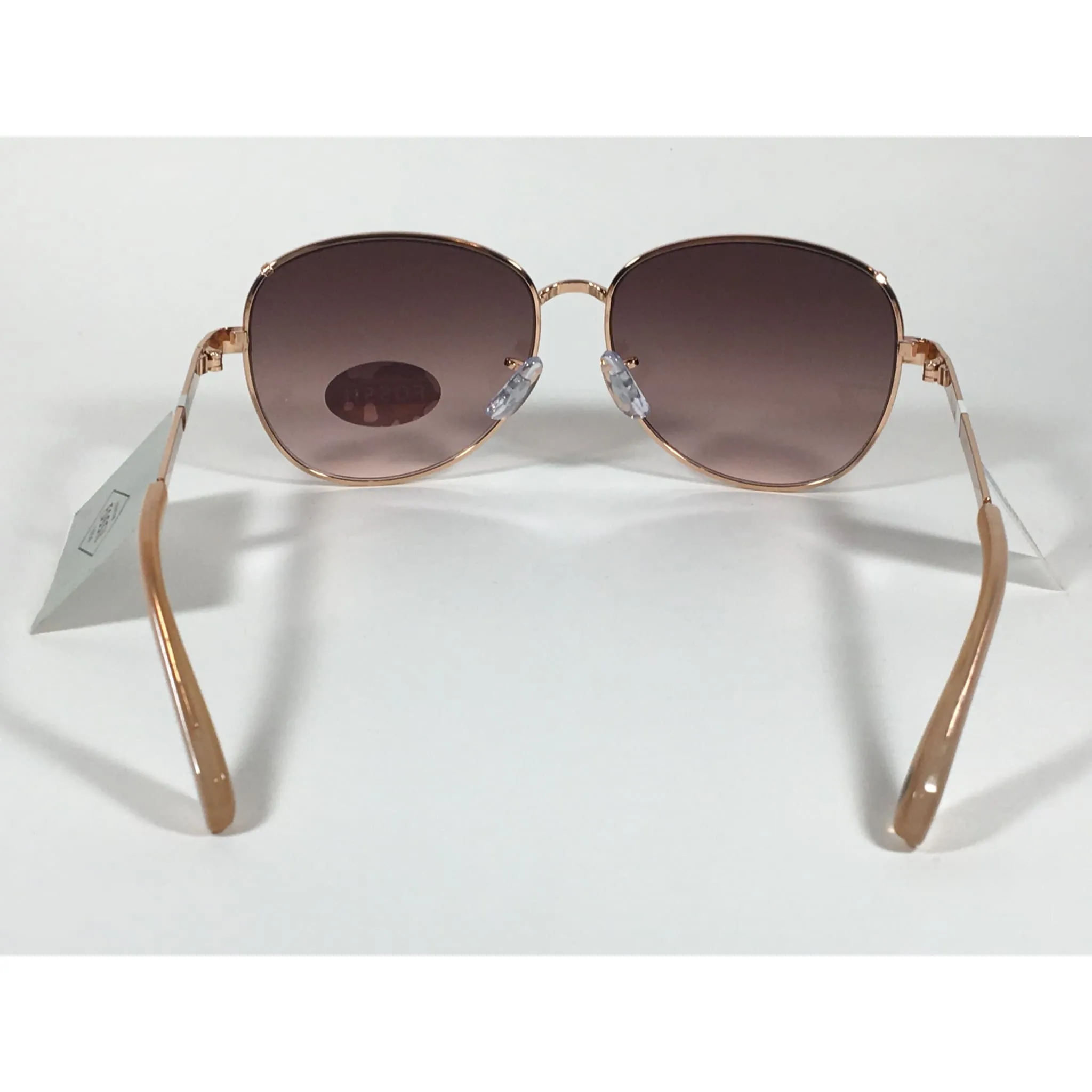 Fossil FW107 Aviator Sunglasses Rose Gold Metal Frame Brown Pink Gradient Lens