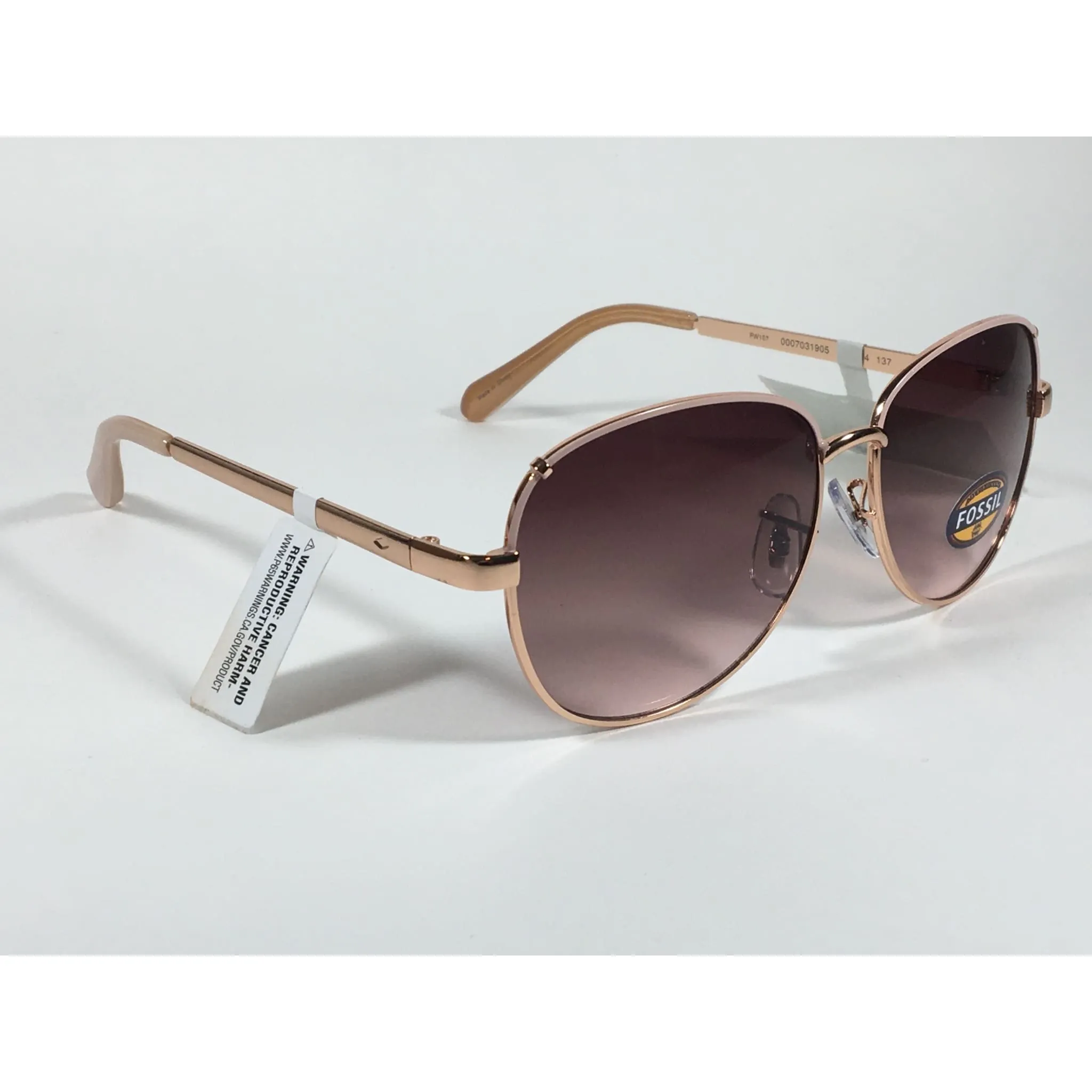 Fossil FW107 Aviator Sunglasses Rose Gold Metal Frame Brown Pink Gradient Lens