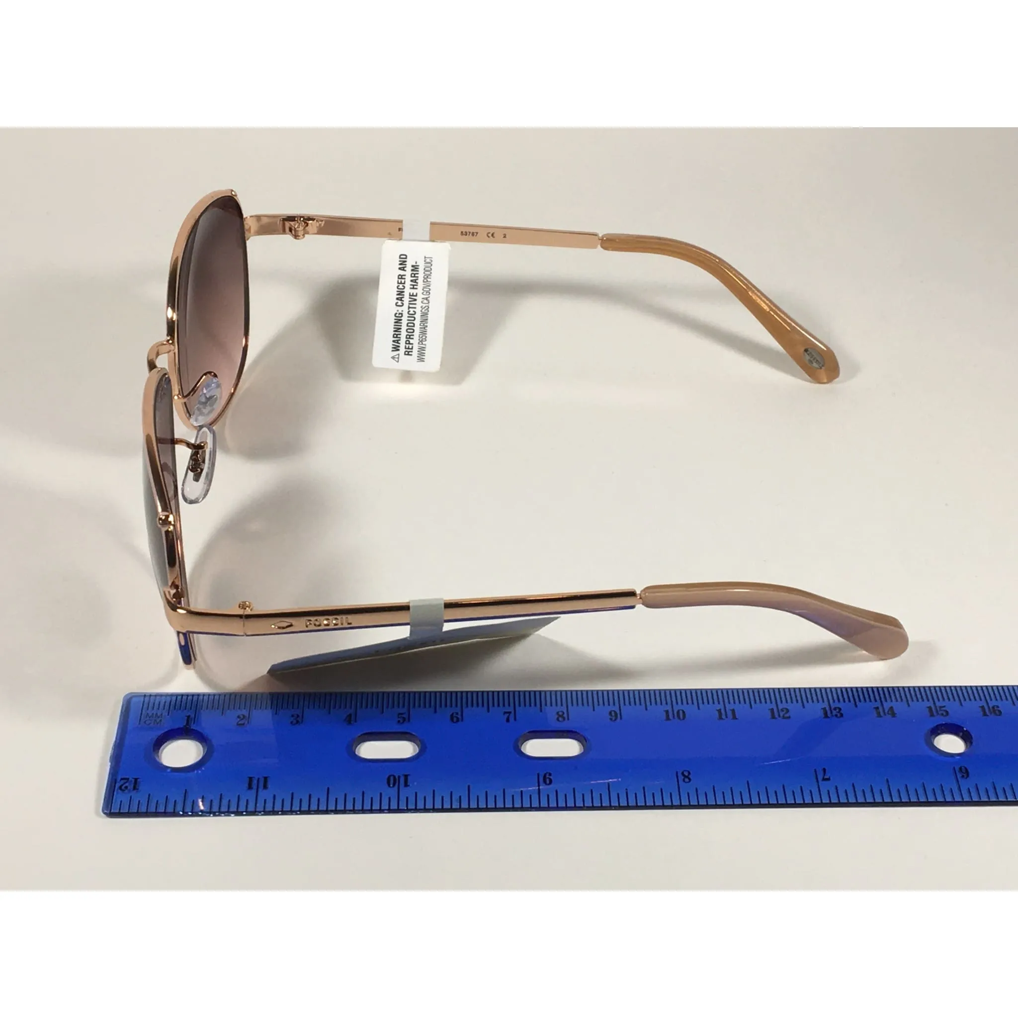 Fossil FW107 Aviator Sunglasses Rose Gold Metal Frame Brown Pink Gradient Lens