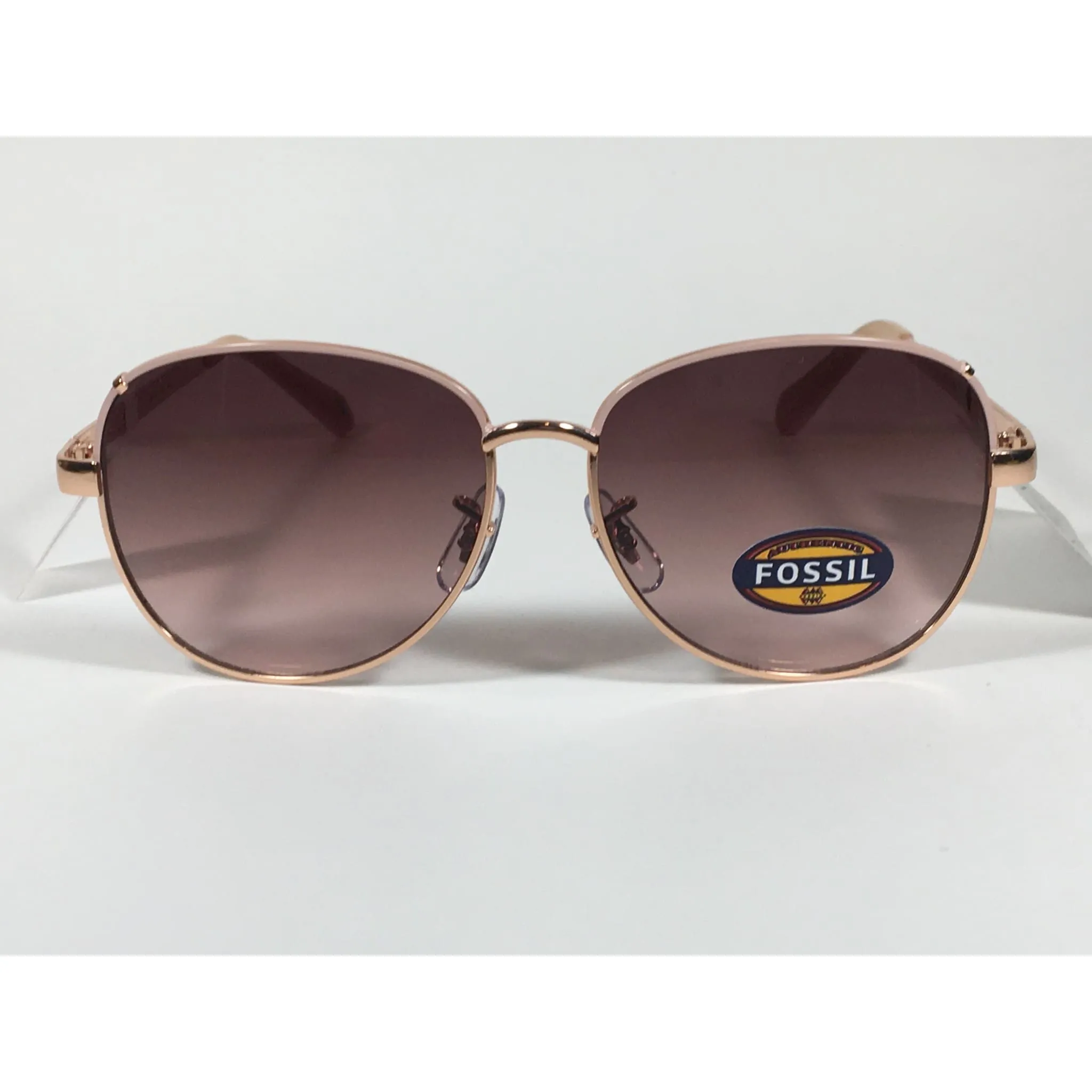 Fossil FW107 Aviator Sunglasses Rose Gold Metal Frame Brown Pink Gradient Lens