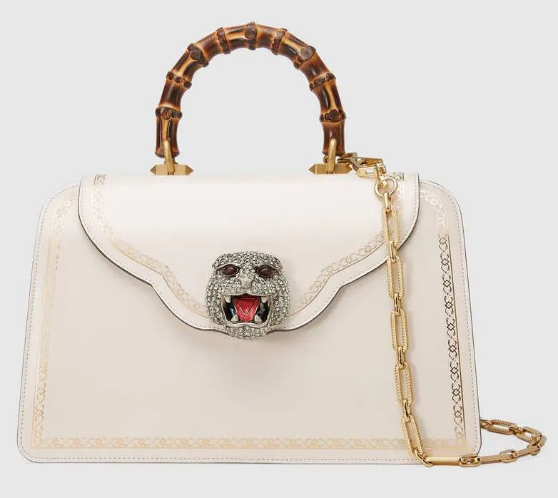 Frame Print Leather Top Handle Bag, White