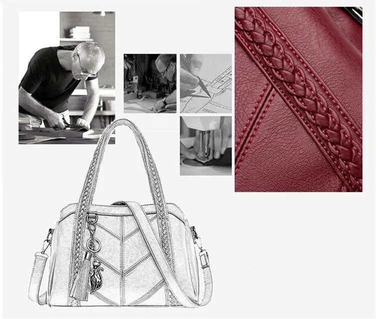 Genuine Leather Tote Tassel Shoulder Bags