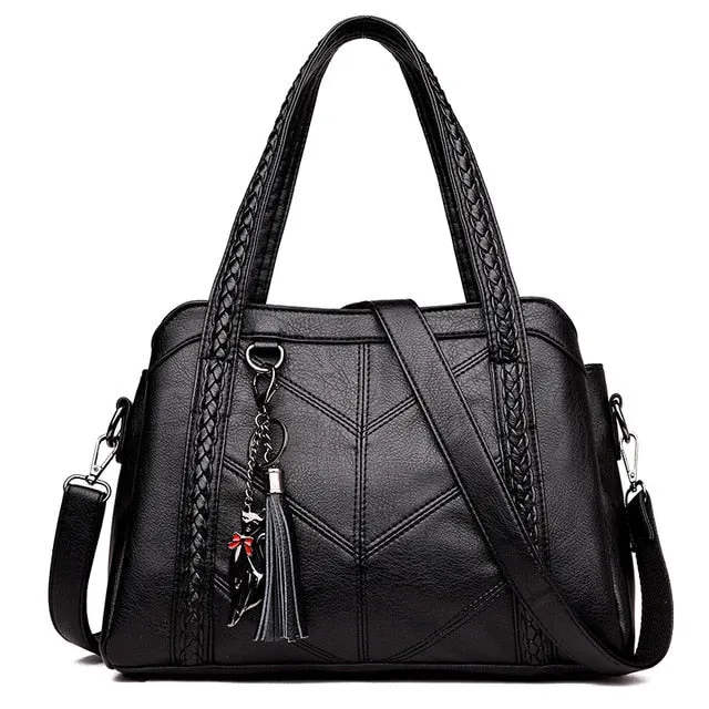 Genuine Leather Tote Tassel Shoulder Bags