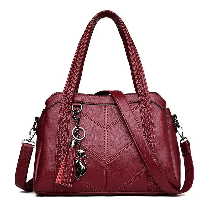 Genuine Leather Tote Tassel Shoulder Bags