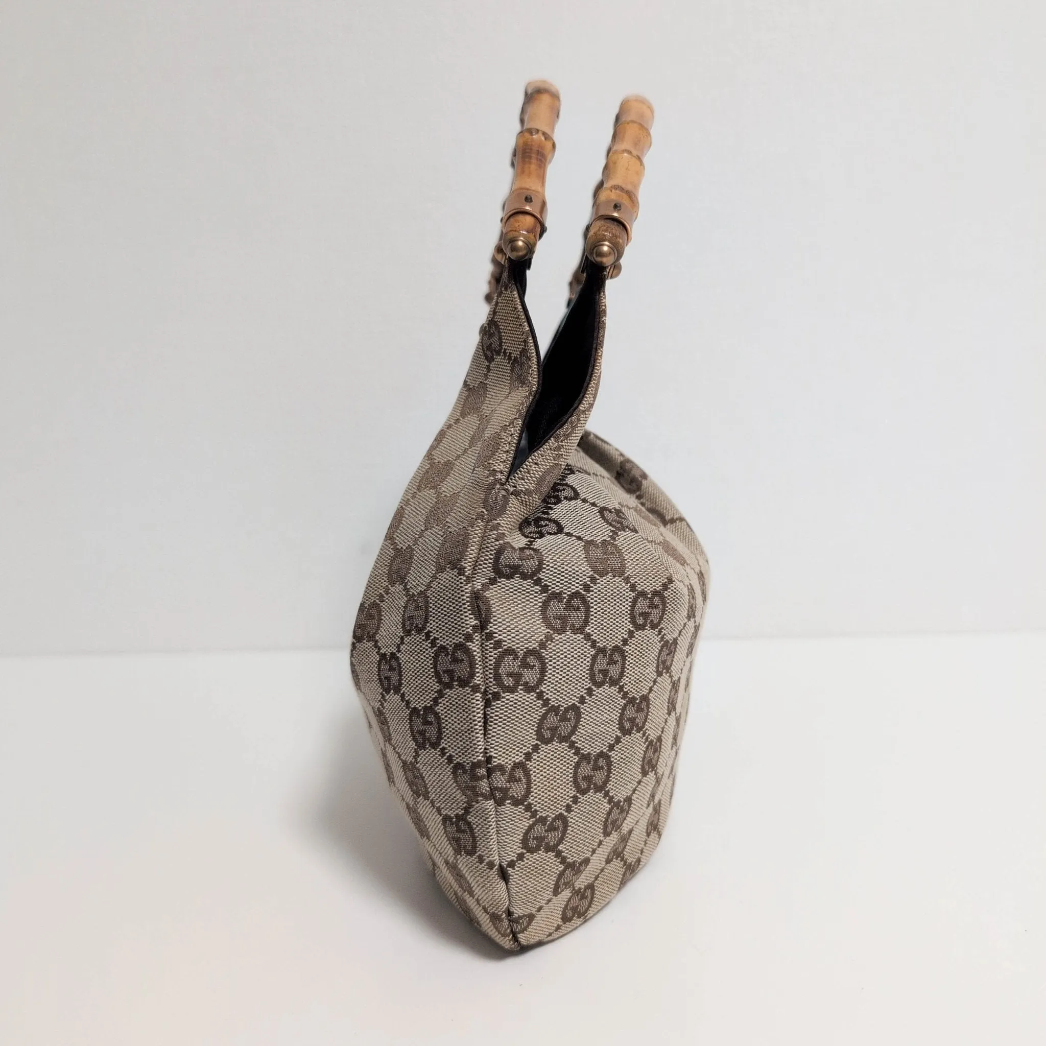 GG Canvas Bamboo Handle Turquoise Studded Leather Handbag