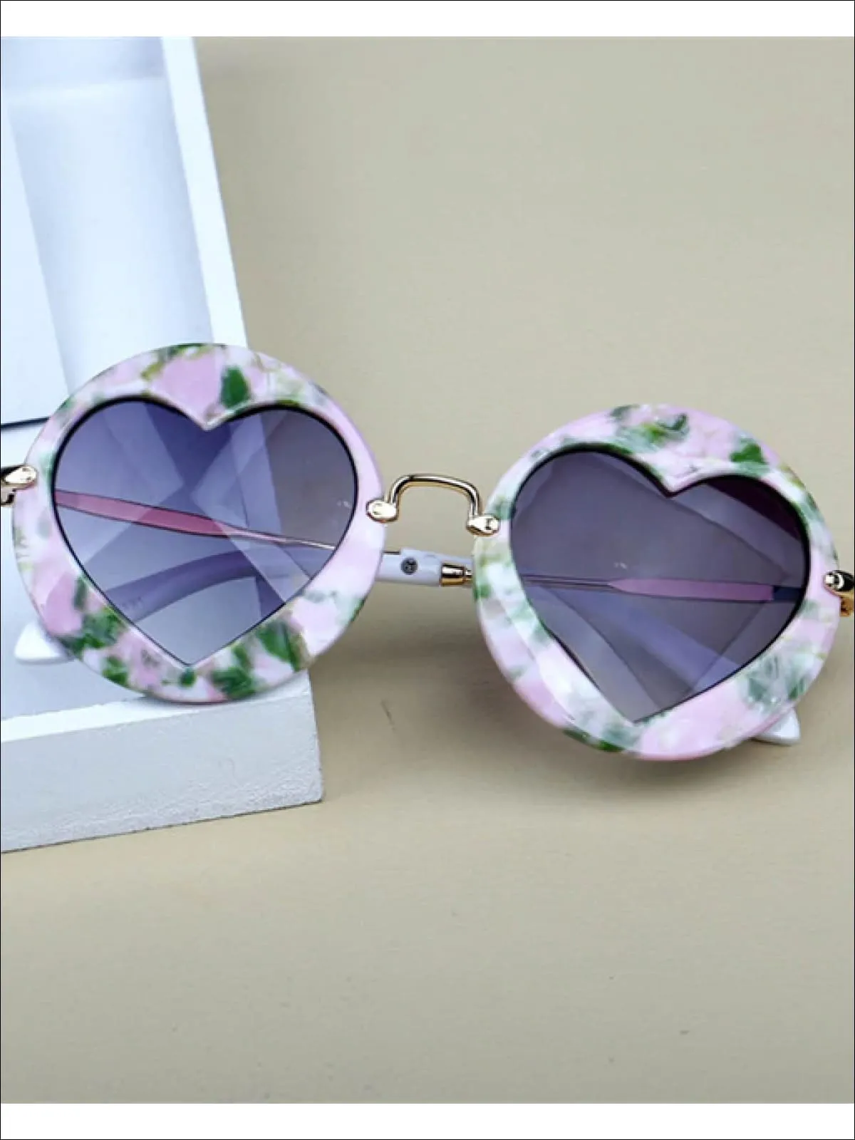 Girls Luxury Heart Shaped Marble Framed Sunglasses
