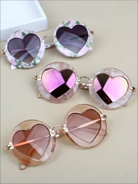 Girls Luxury Heart Shaped Marble Framed Sunglasses