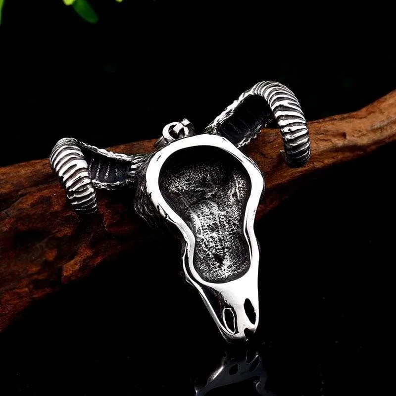 goat skull skeleton pendant necklace Men demonic animal Jewelry with stone amulet