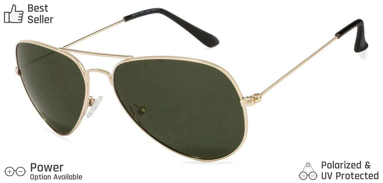 Gold Aviator Full Rim Medium Unisex Sunglasses by Vincent Chase Polarized-123978