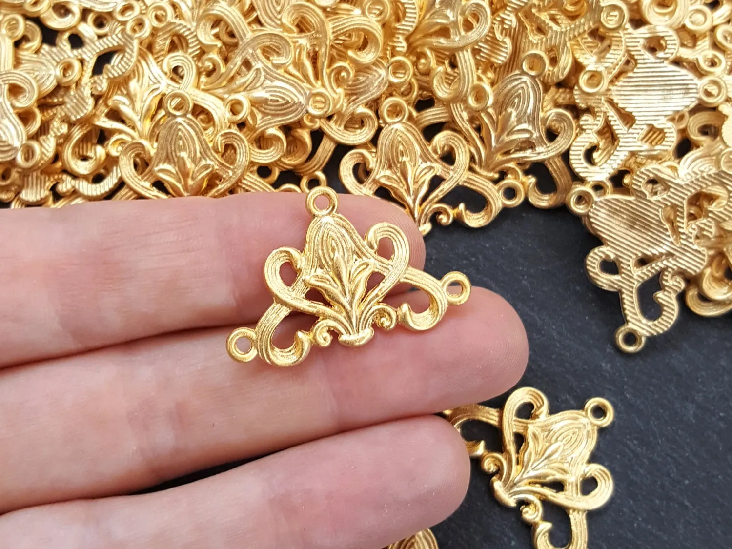 Gold Chandelier, Multi Strand Link,  Multi Strand Connector, Art Nouveau, Gold Pendant, Gold Connector, Gold Link, 22k Matte Gold Plated 4pc