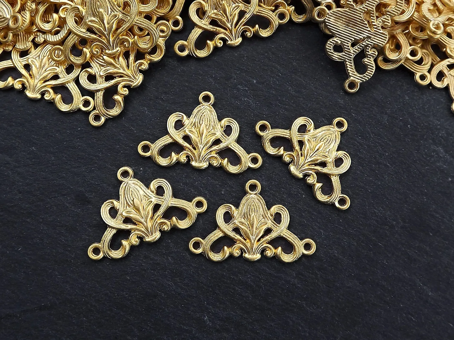 Gold Chandelier, Multi Strand Link,  Multi Strand Connector, Art Nouveau, Gold Pendant, Gold Connector, Gold Link, 22k Matte Gold Plated 4pc