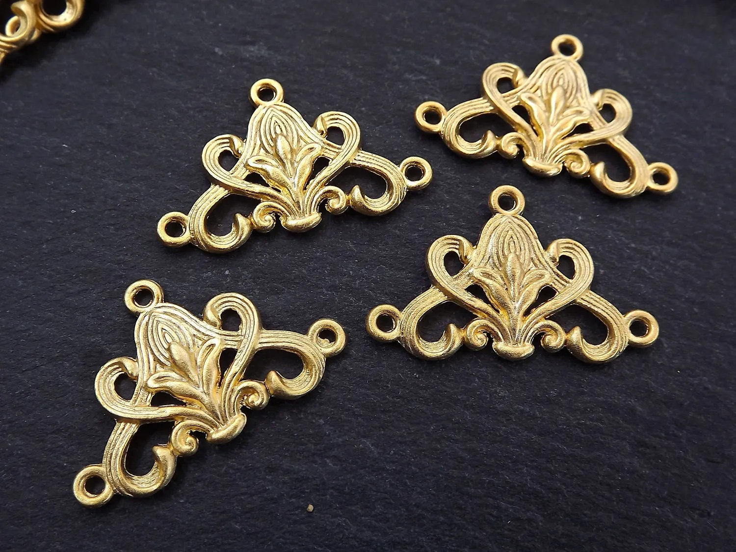 Gold Chandelier, Multi Strand Link,  Multi Strand Connector, Art Nouveau, Gold Pendant, Gold Connector, Gold Link, 22k Matte Gold Plated 4pc